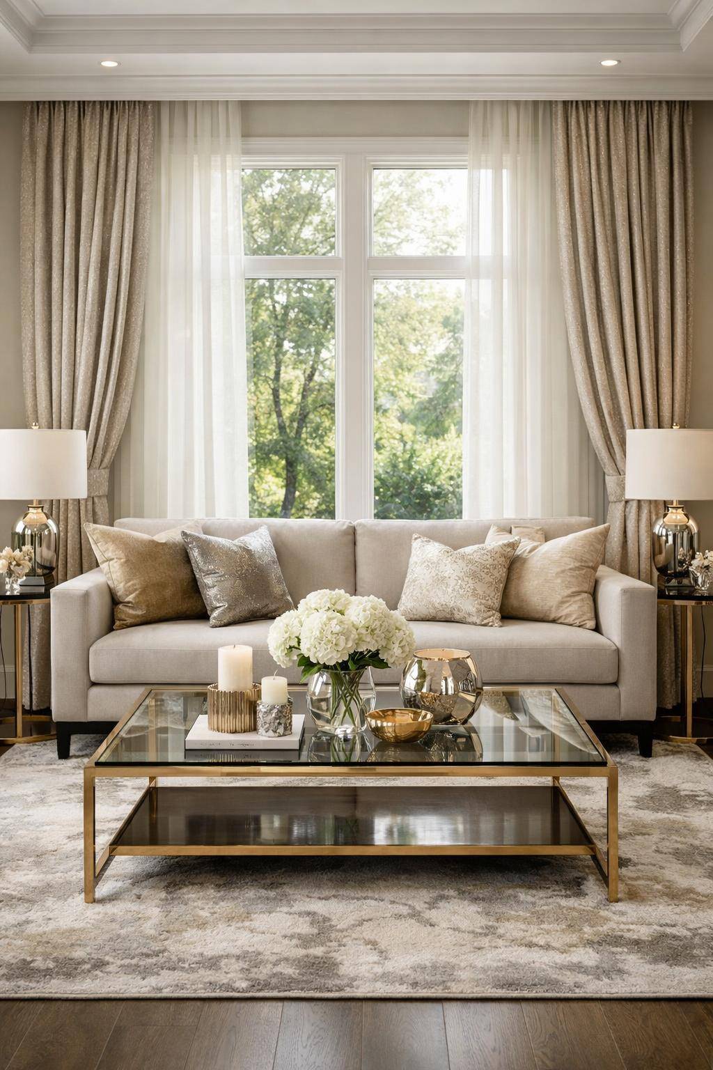 Gardinen-Ideen fürs Wohnzimmer- Wähle Gardinen mit Metallic-Fäden für Glamour