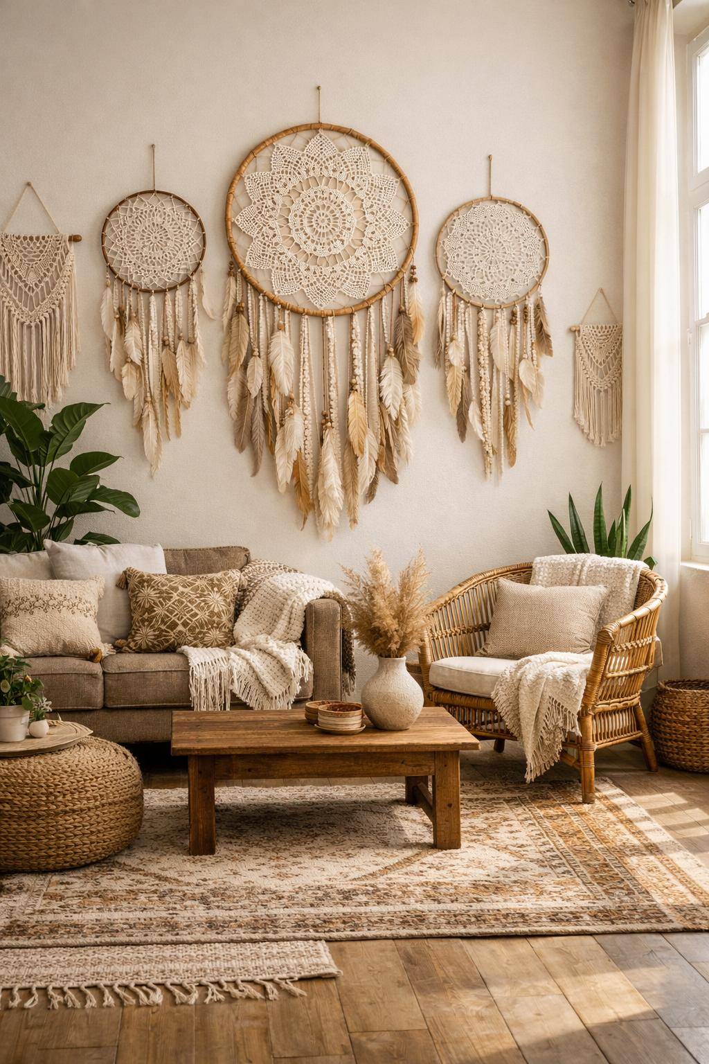 Ideen für Boho-Wohnzimmer- Hänge Traumfänger zur Raumdekoration auf
