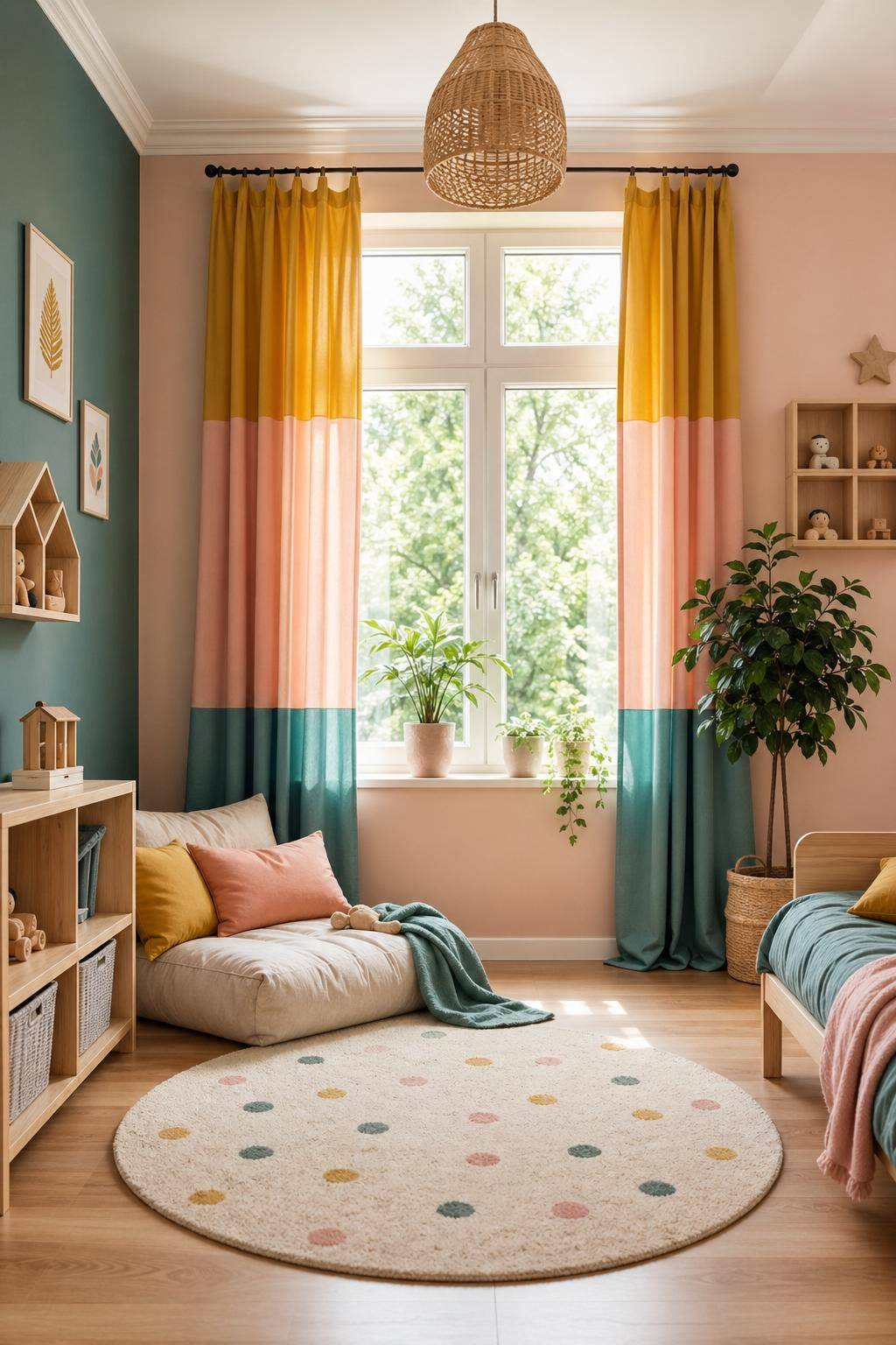 Ideen für Kinderzimmer-Farben- Ergänze farbige Vorhänge als Hingucker