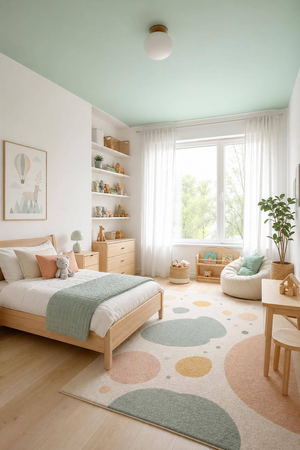 Ideen für Kinderzimmer-Farben- Male die Zimmerdecke in einer Pastellfarbe