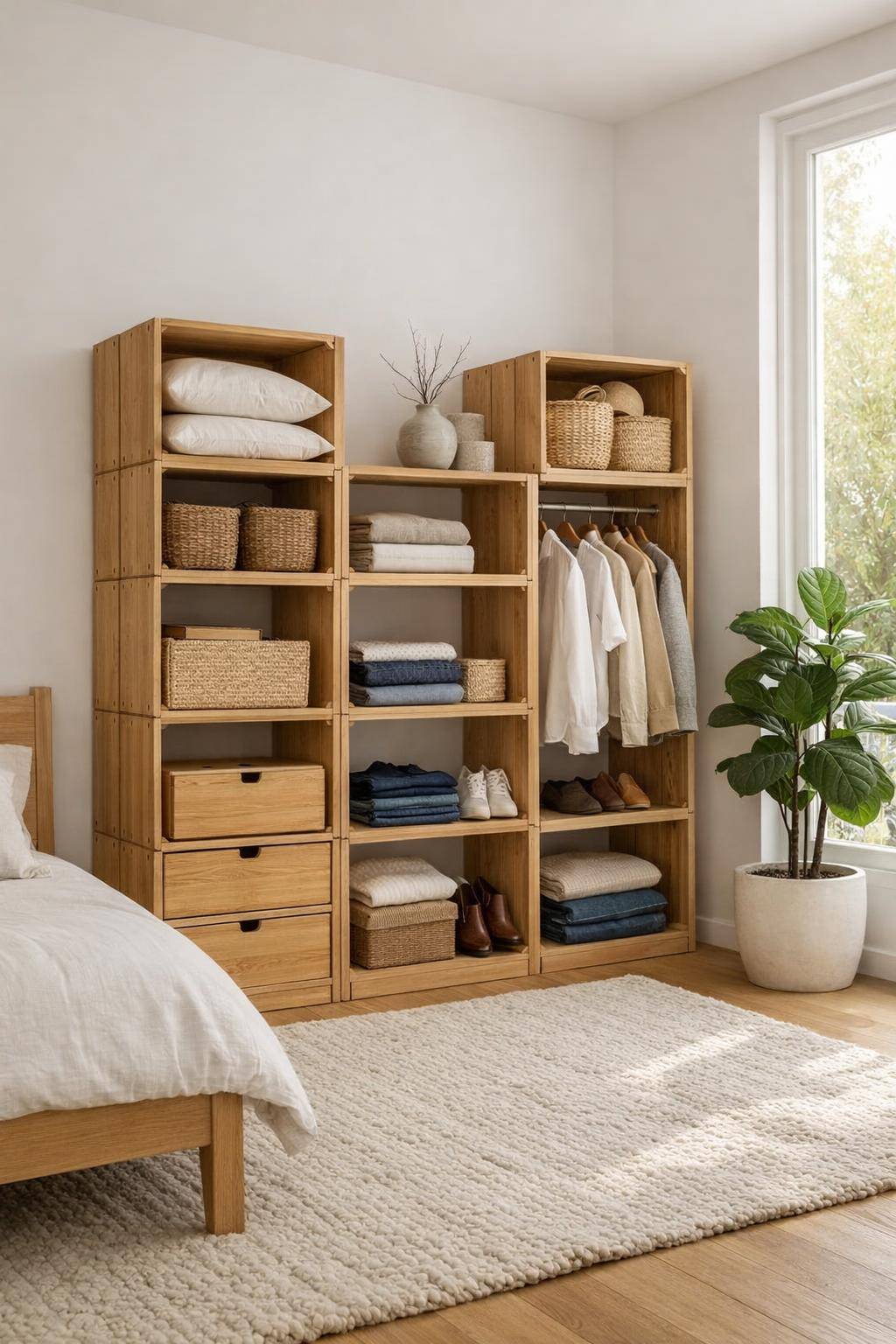 Ideen für Kleiderschrank-Alternativen- Staple Holzkisten flexibel als Schrankersatz