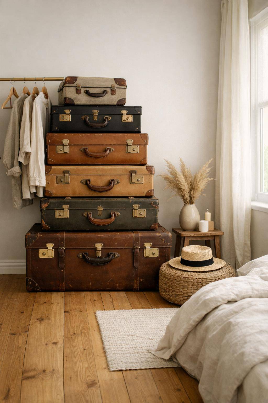 Ideen für Kleiderschrank-Alternativen- Staple schicke Koffer als Stauraumlösung