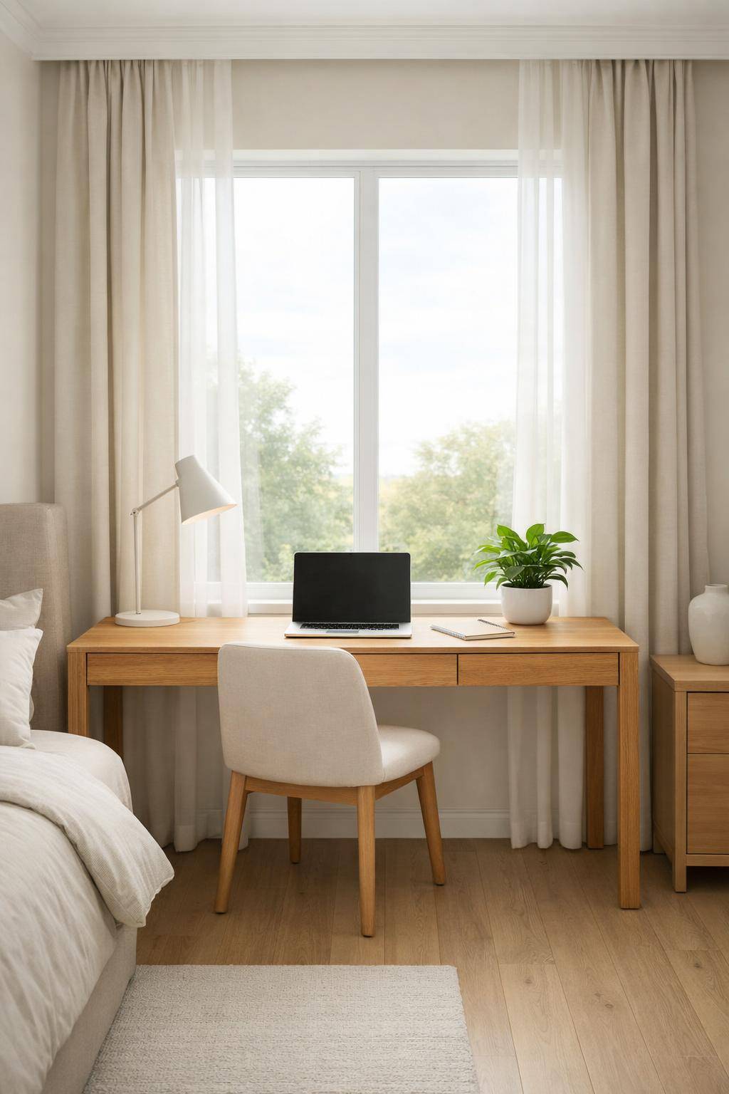 Ideen für Schreibtisch im Schlafzimmer-Positioniere deinen Schreibtisch am Fenster für Tageslicht