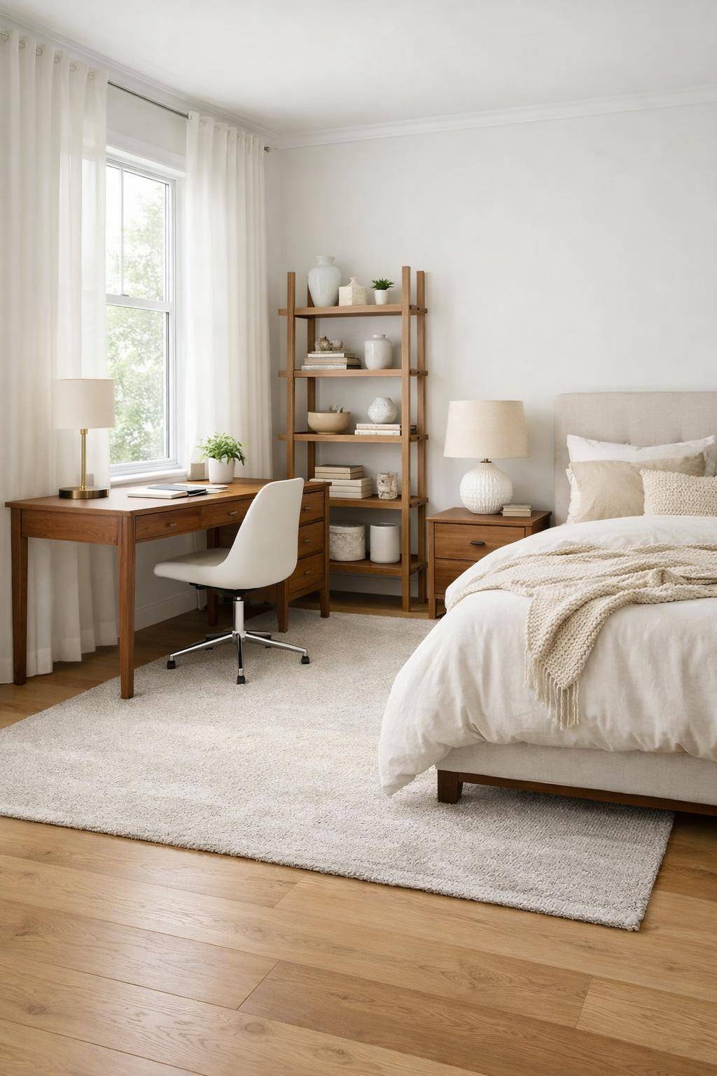 Ideen für Schreibtisch im Schlafzimmer- Trenne Arbeits- und Schlafbereich optisch durch Dekor