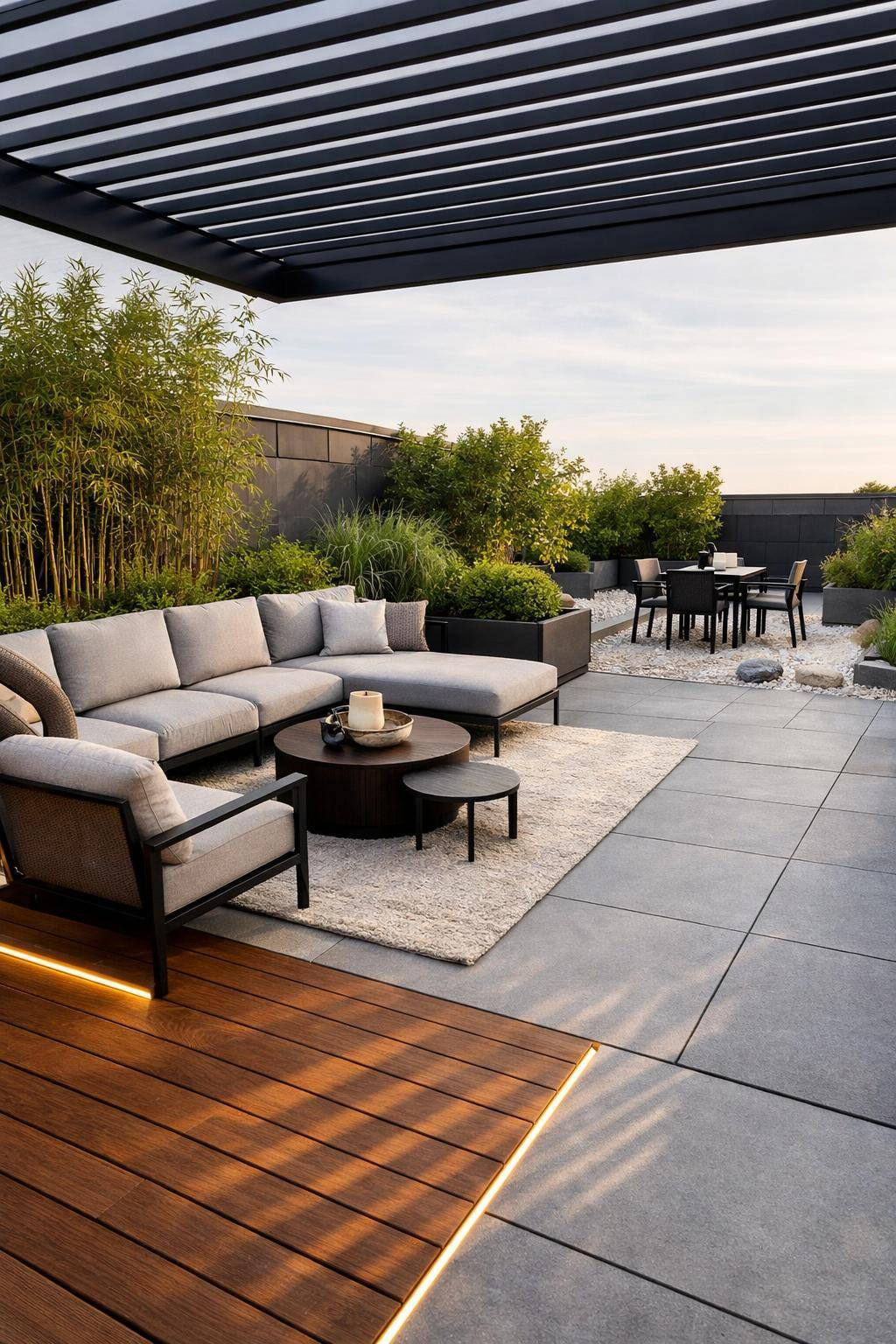 Ideen für Terrassengestaltung- Gliedere Räume mit verschiedenen Bodenbelägen