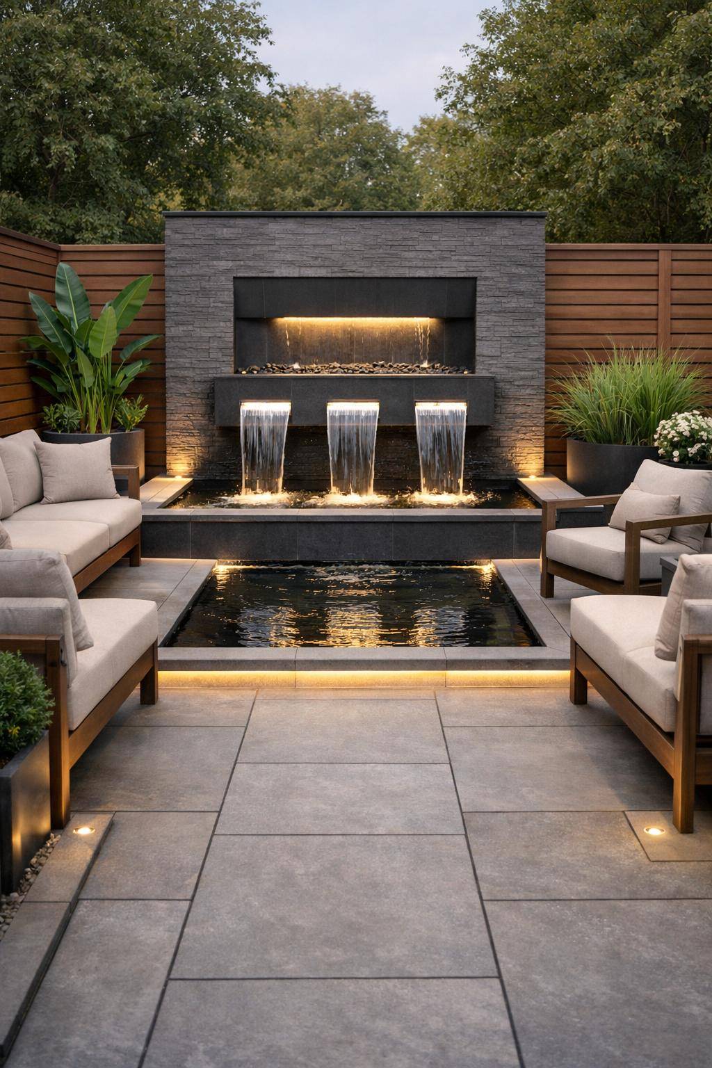 Ideen für Terrassengestaltung- Schaffe mit Wasserspielen eine entspannte Atmosphäre