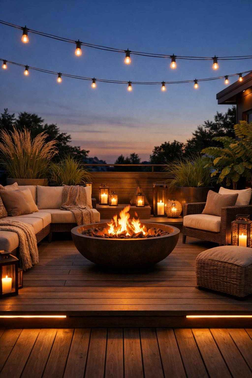 Ideen für Terrassengestaltung- Stelle eine Feuerschale für lauschige Nächte auf