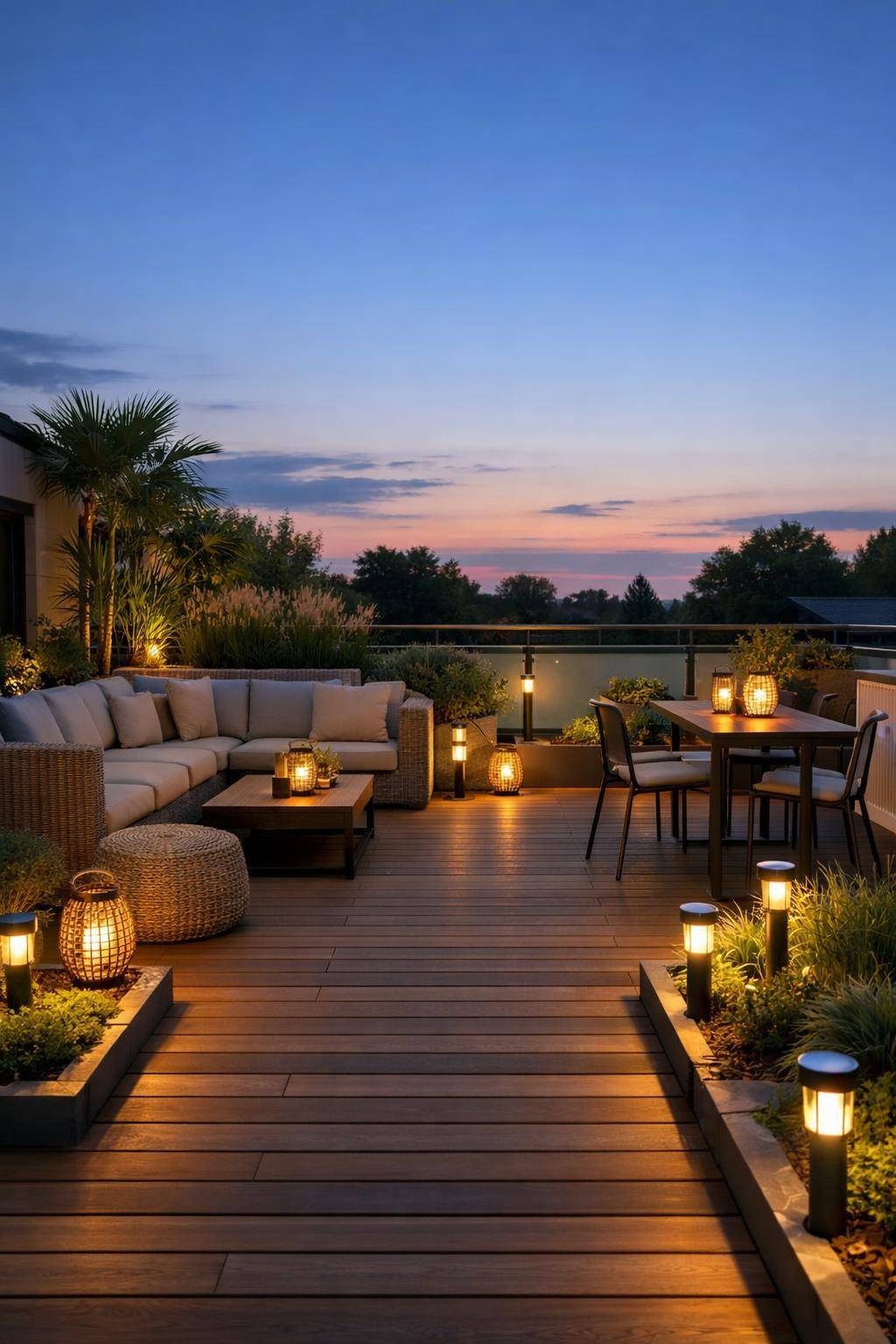 Ideen für Terrassengestaltung- Verwende Solarleuchten für umweltfreundliches Licht