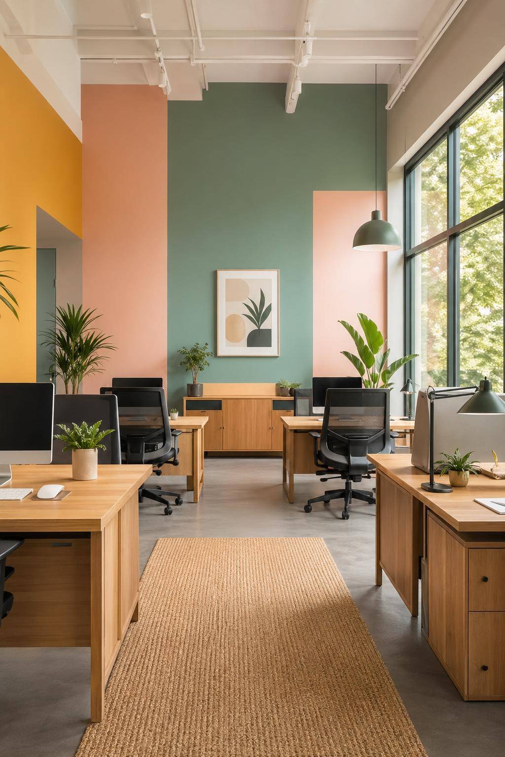 Ideen für Wandfarbe im Büro- Kombiniere verschiedene Farbtöne für Dynamik