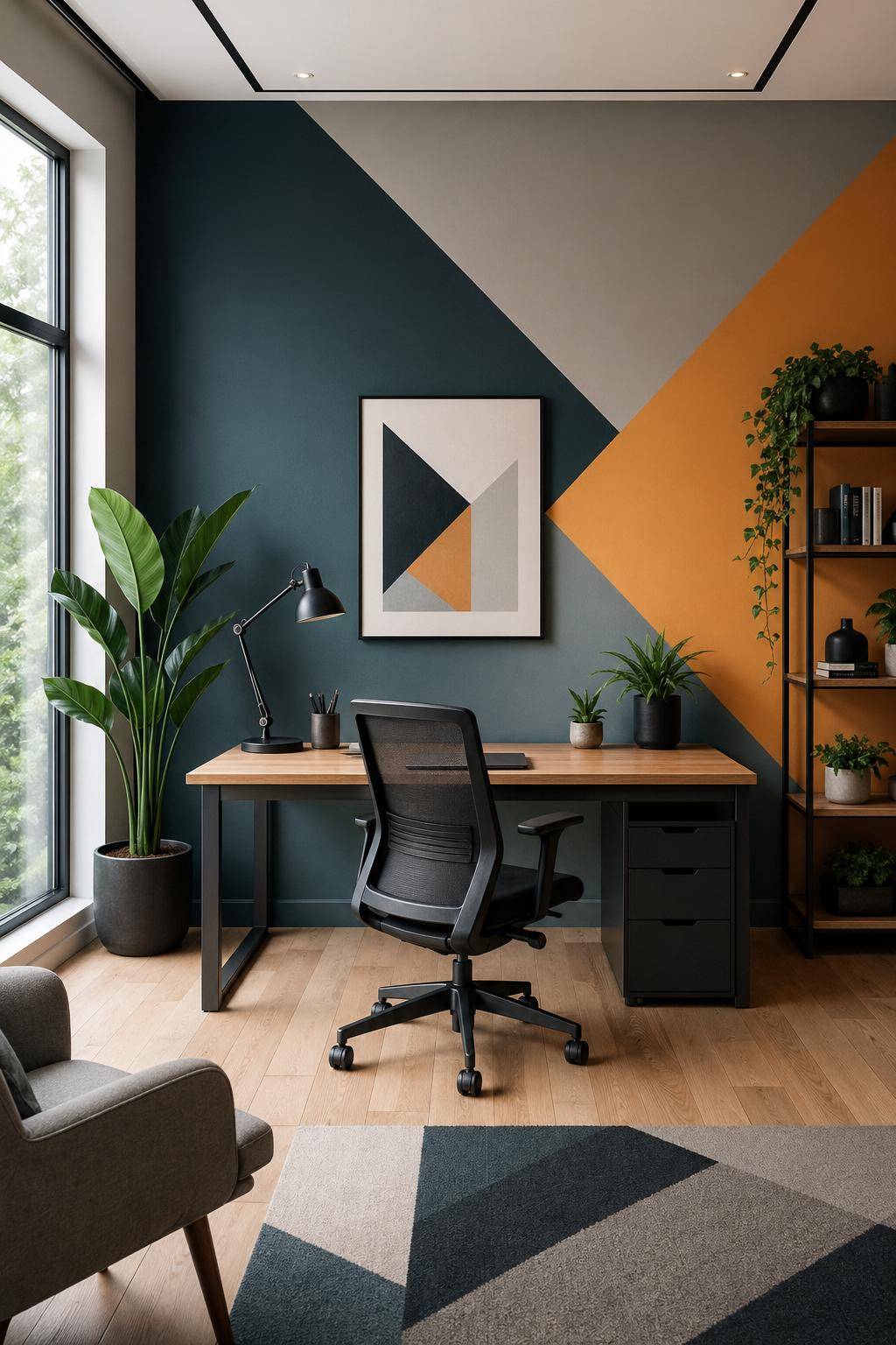 Ideen für Wandfarbe im Büro- Male geometrische Muster für kreative Akzente