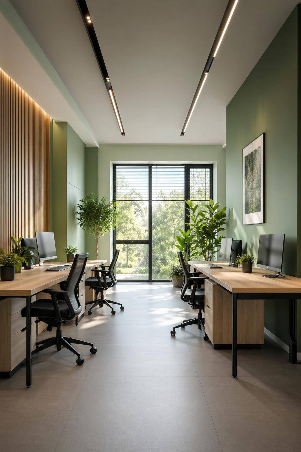 Ideen für Wandfarbe im Büro- Setze auf natürliche Grüntöne für Frische