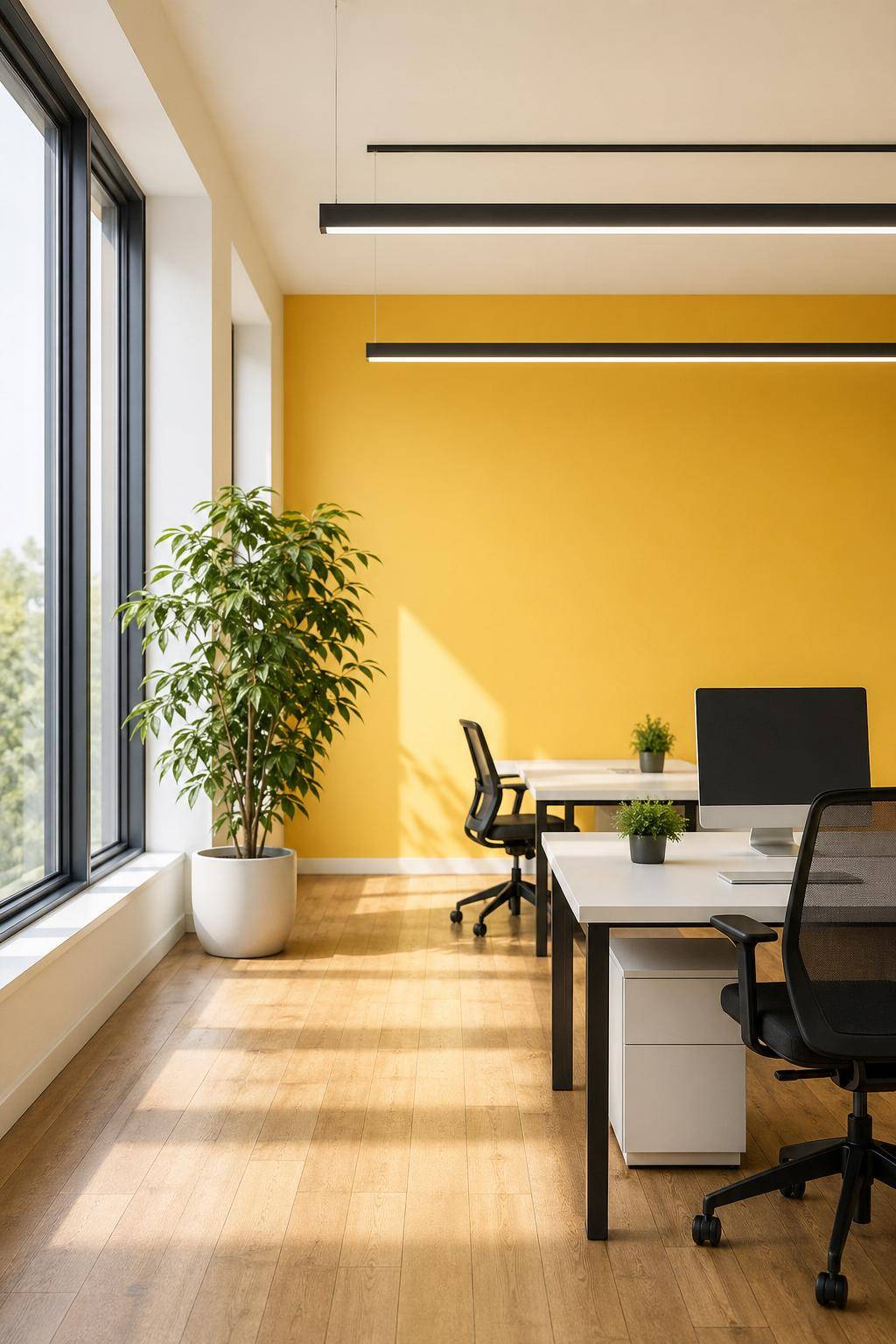 Ideen für Wandfarbe im Büro- Streiche eine Wand in sonnigem Gelb für Energie
