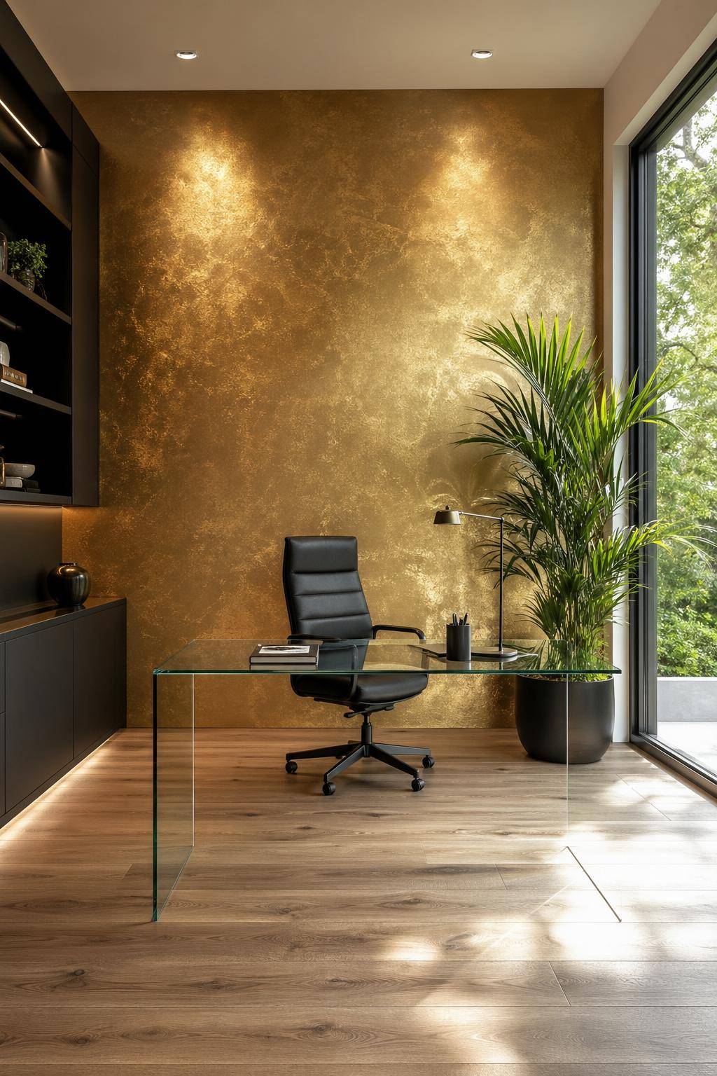 Ideen für Wandfarbe im Büro- Verwende Wandfarbe mit Metallic-Effekt für Glamour