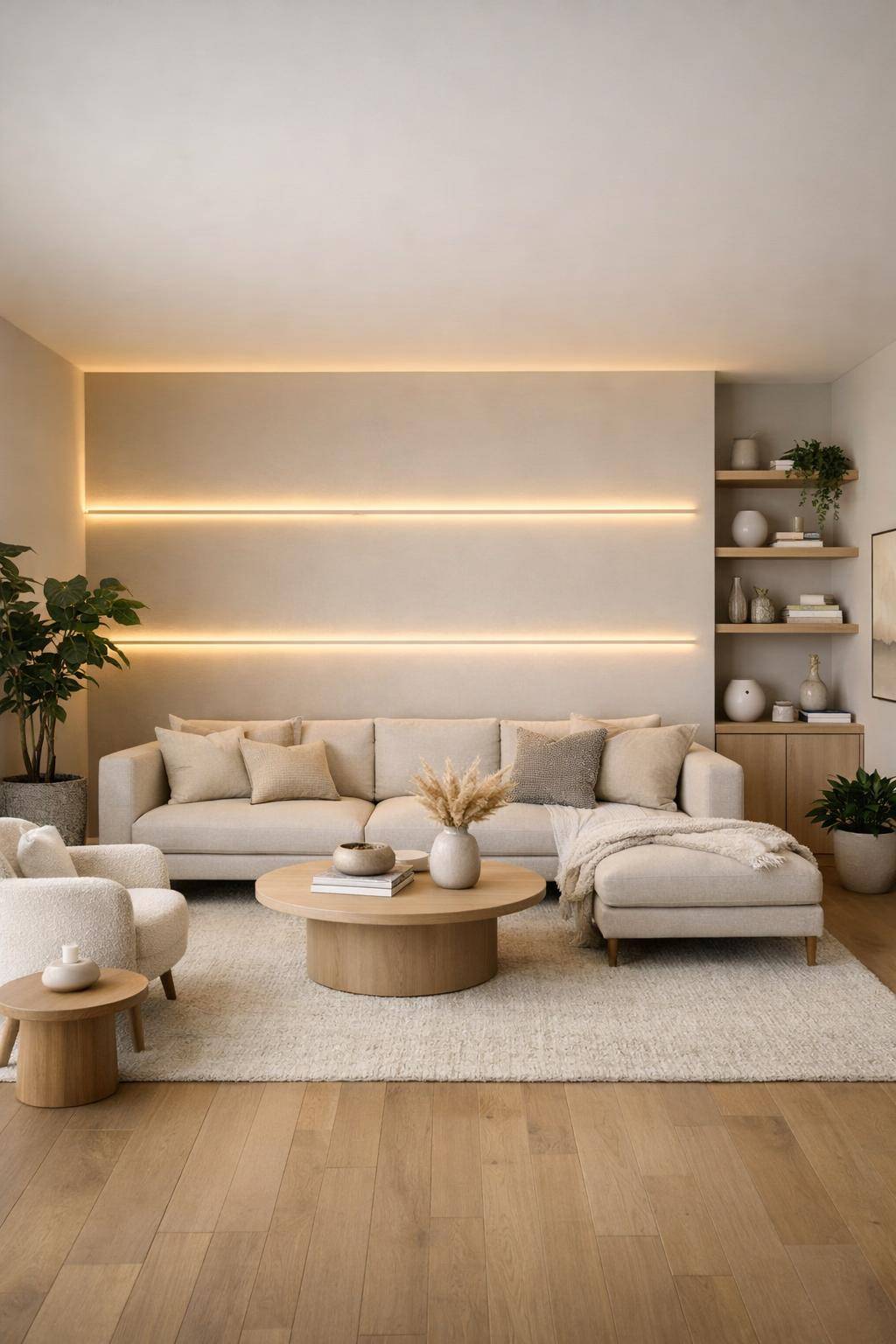 Ideen für Wandleuchten im Wohnzimmer- Setze auf dezente LED-Stripes für indirektes Licht