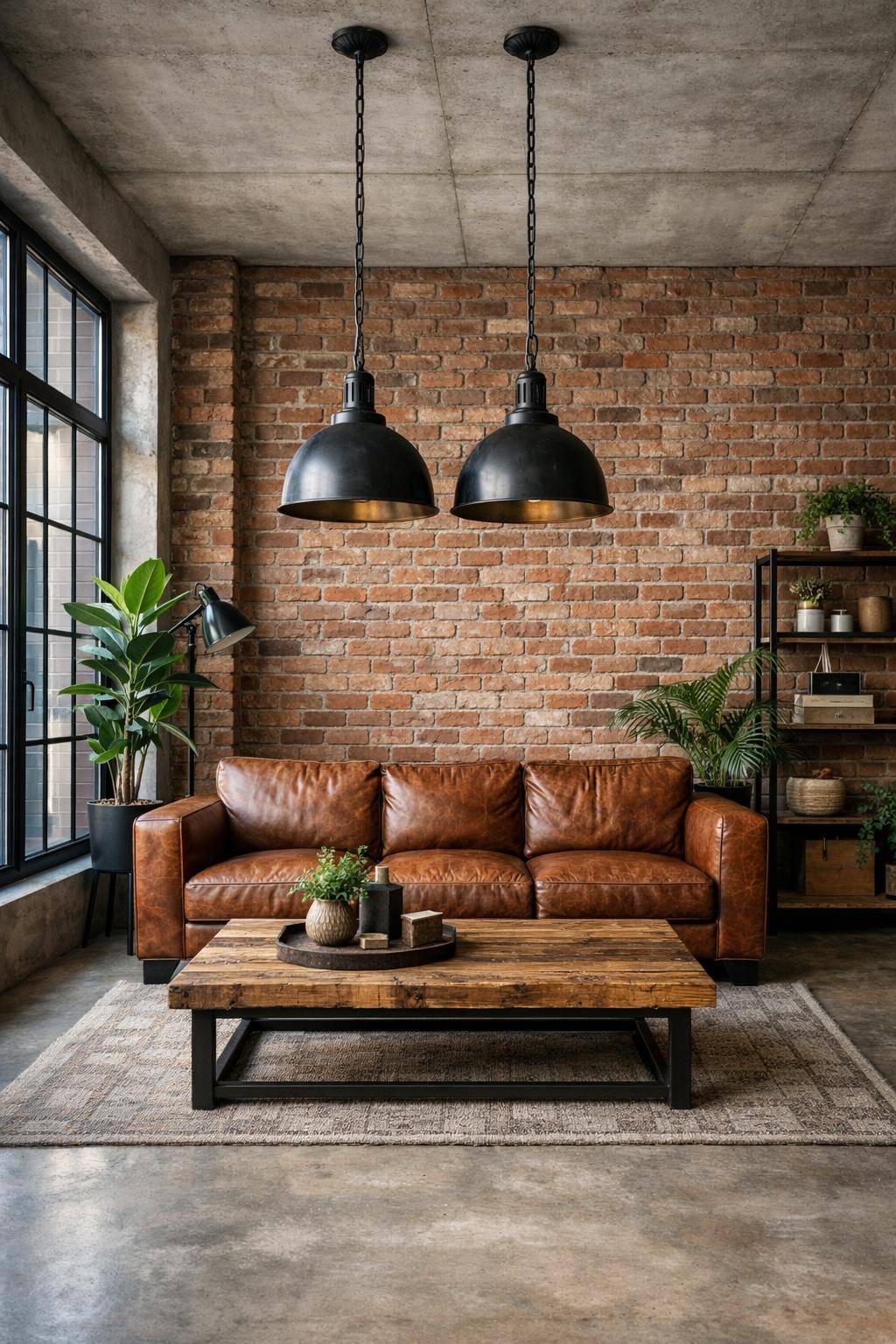 Ideen für Wohnzimmer im Industrial Style-Setze auf freiliegende Ziegelwände als Hingucker