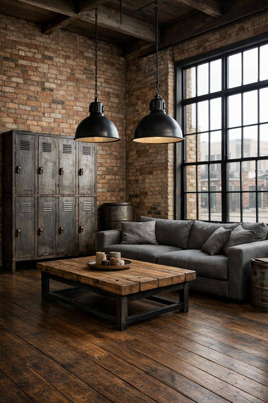 Ideen für Wohnzimmer im Industrial Style- Gestalte mit alten Industrie-Spinden als Stauraum