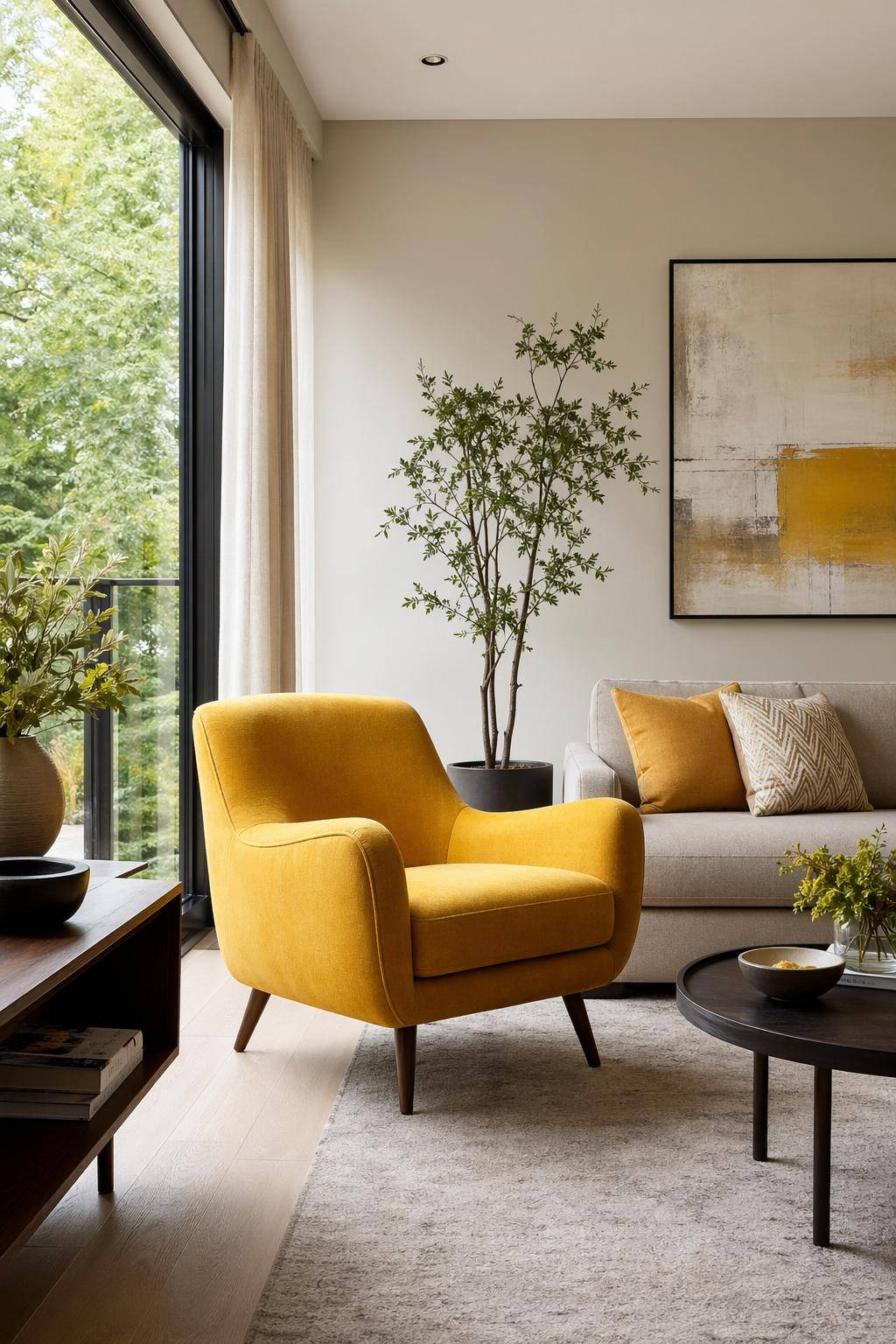 Ideen für Wohnzimmer in Gelb- Hole gelbe Highlights durch Statement-Sessel ins Zimmer
