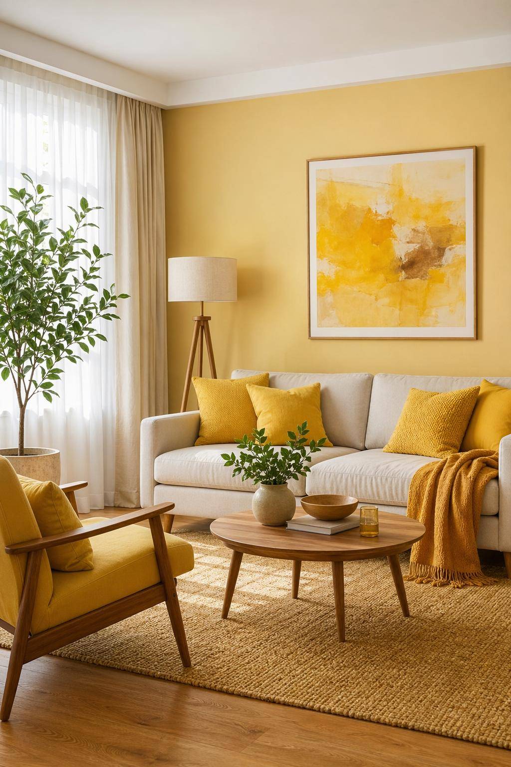Ideen für Wohnzimmer in Gelb- Mische verschiedene Gelbtöne für Dynamik