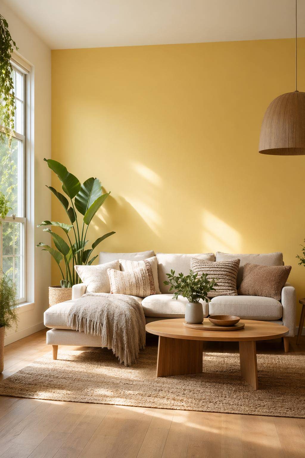 Ideen für Wohnzimmer in Gelb- Streiche eine Wand in softem Gelbton