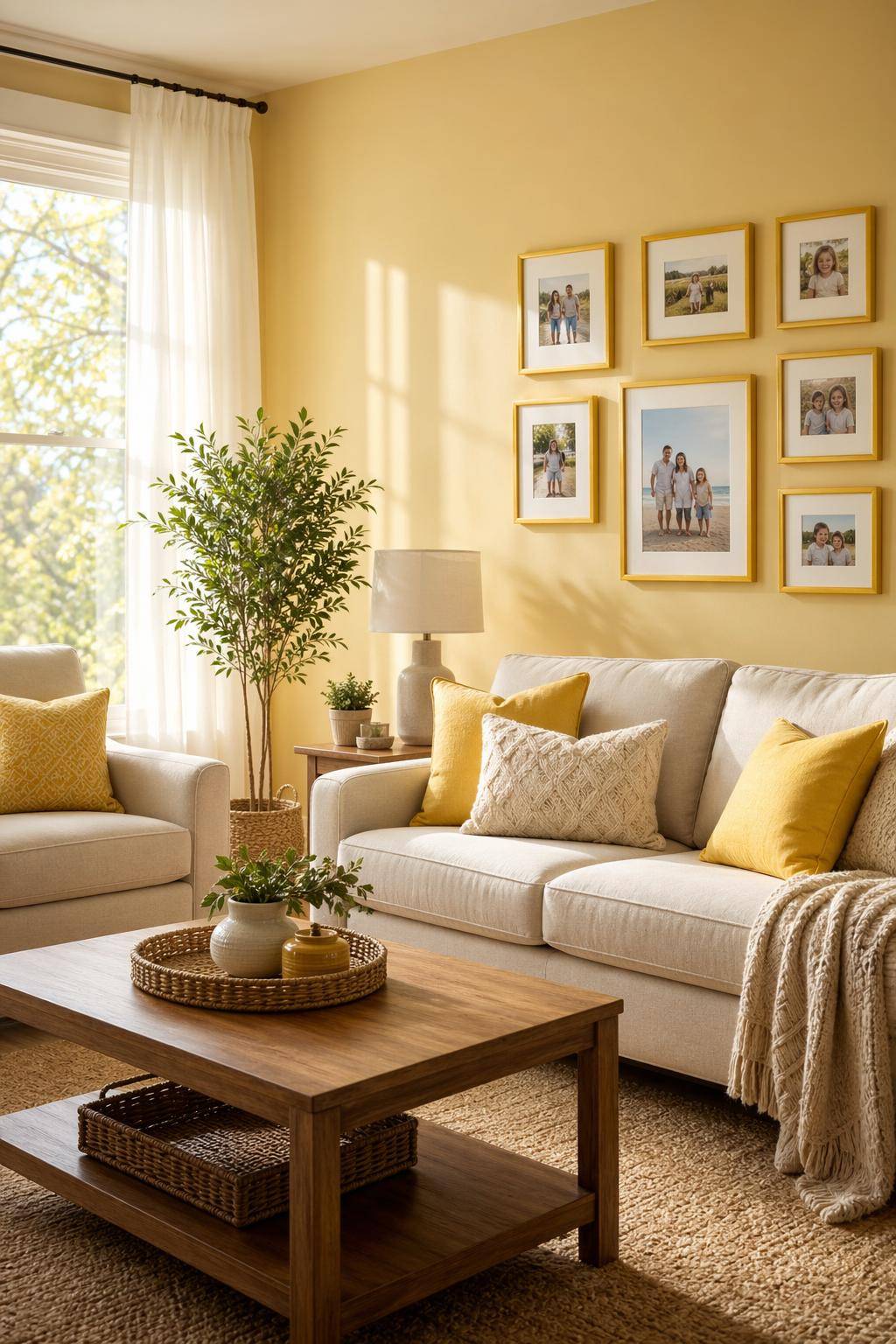 Ideen für Wohnzimmer in Gelb- Wähle gelbe Rahmen für Familienfotos aus