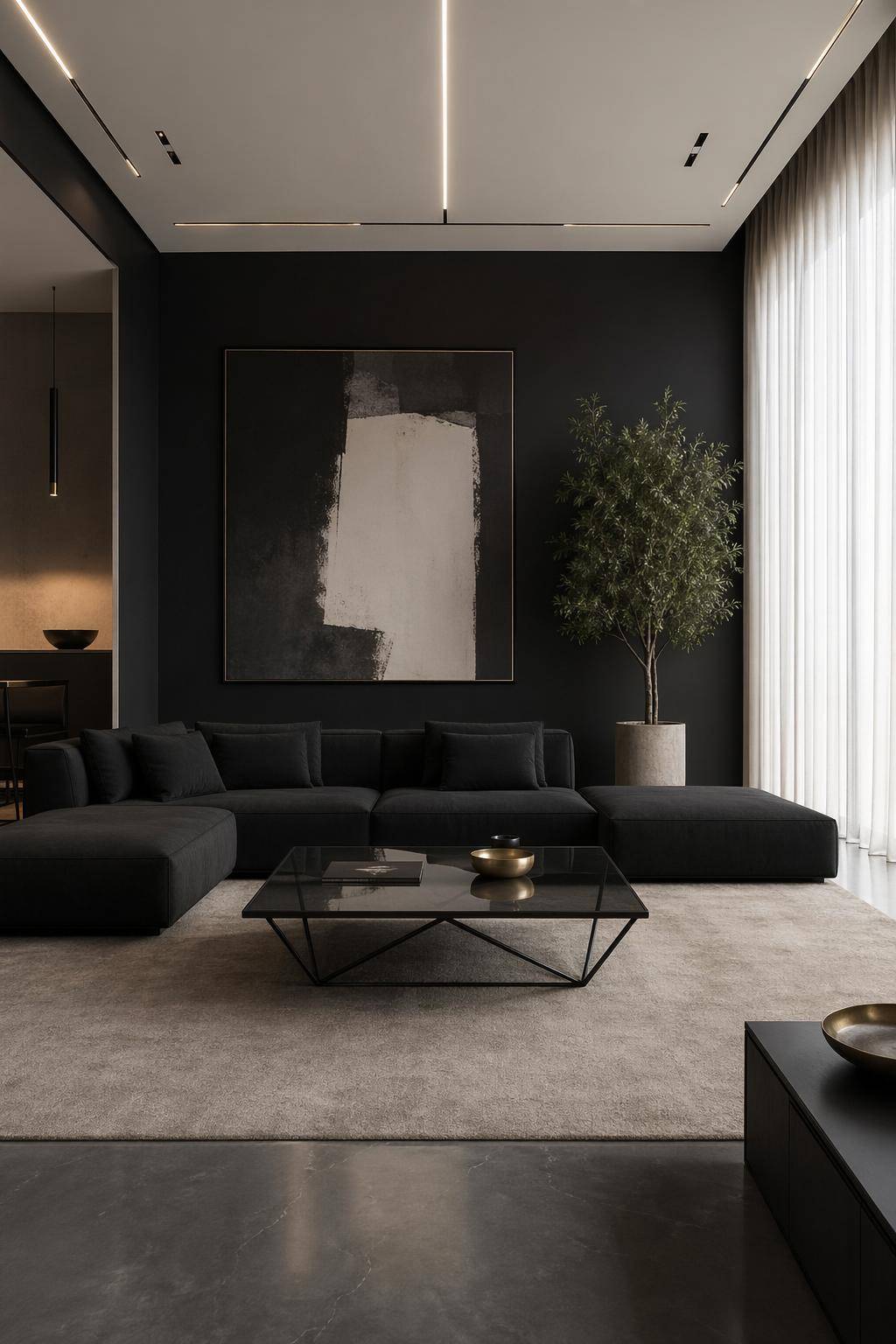 Ideen für Wohnzimmer in Schwarz- Arrangiere minimalistische Deko für Klarheit