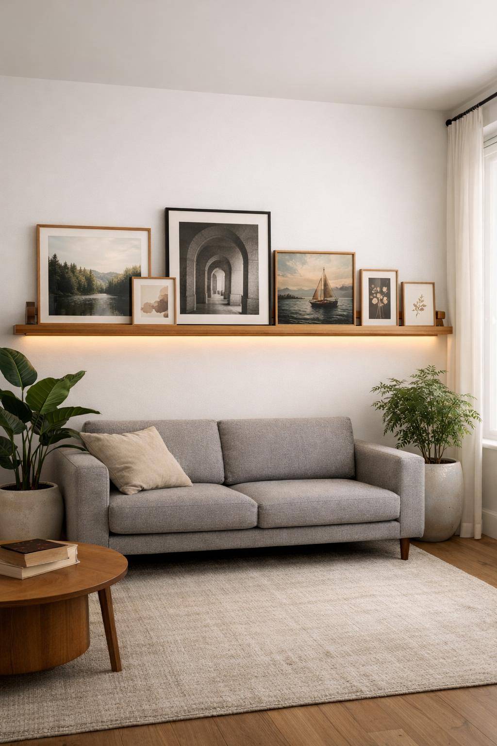 Ideen für die Wandgestaltung im Wohnzimmer- Kreiere eine Bilderleiste für wechselnde Kunst