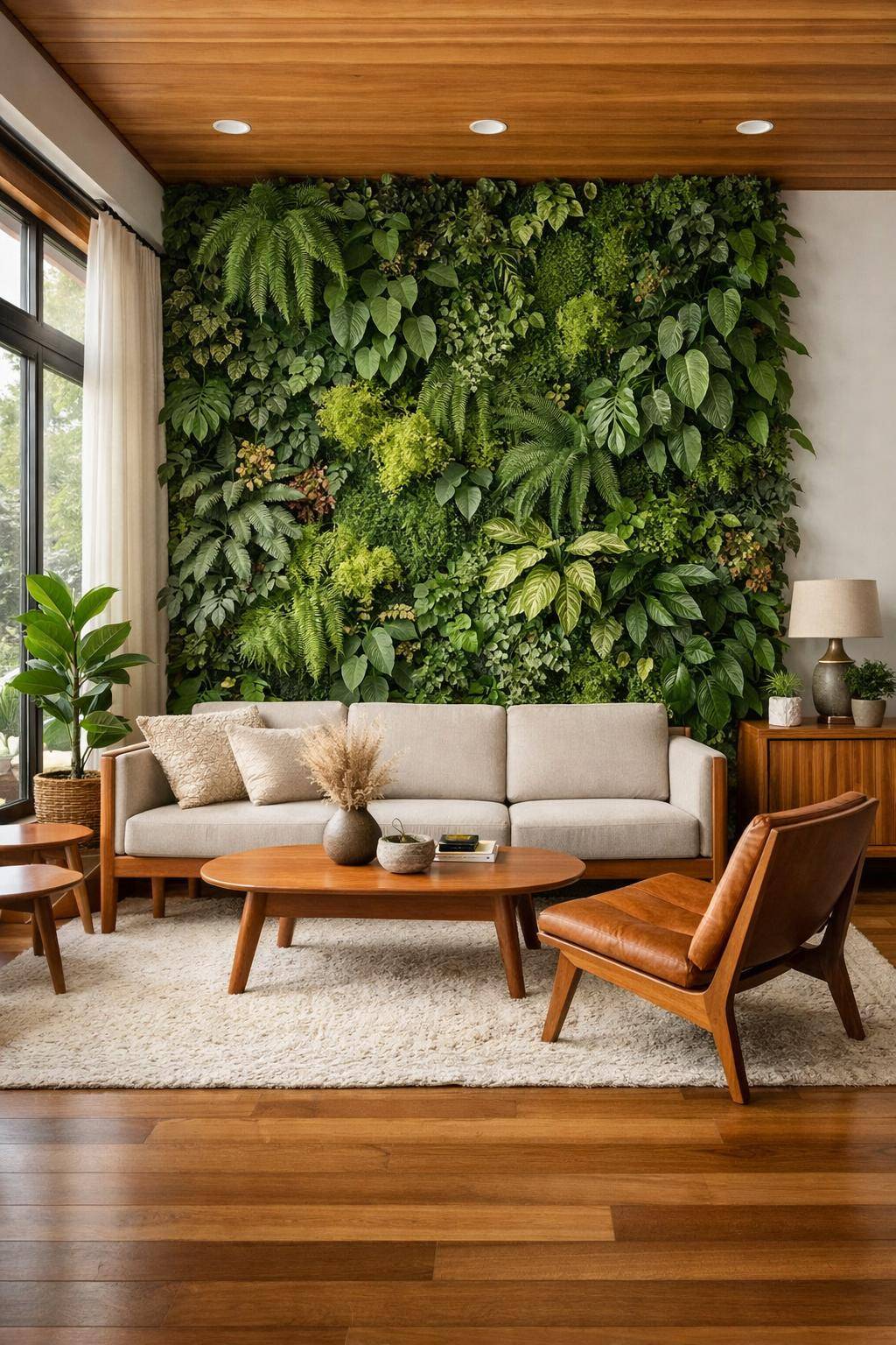 Ideen für die Wandgestaltung im Wohnzimmer- Probiere vertikalen Garten aus