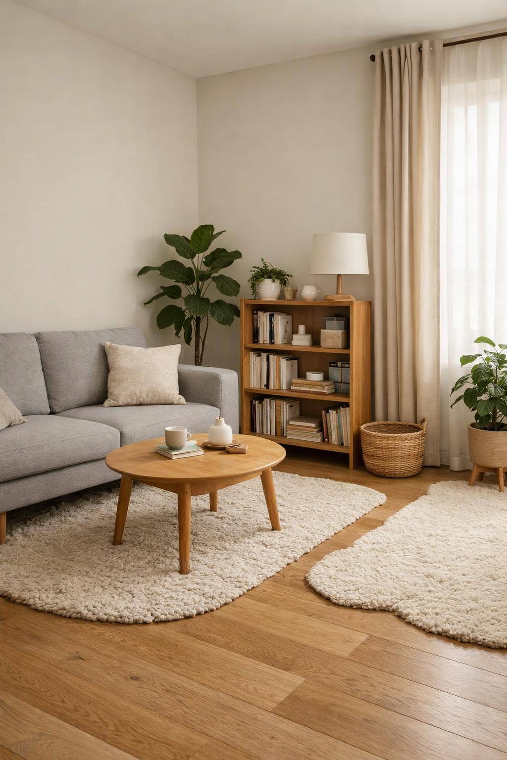 Ideen für gemütliches kleines Wohnzimmer- Nutze kleine Teppiche für Zonen
