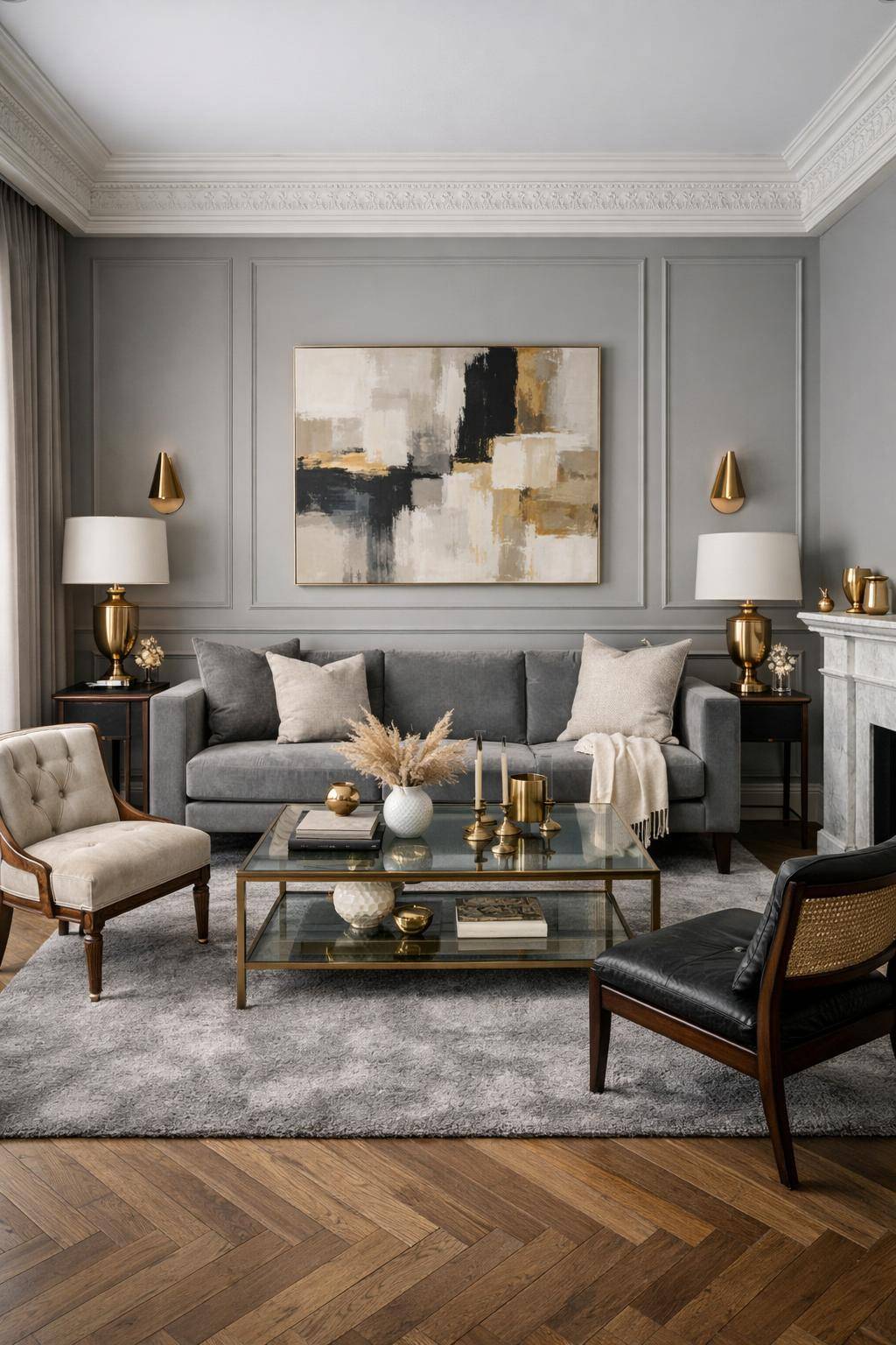 Ideen für graue Wohnzimmer- Mixe moderne und klassische Designelemente