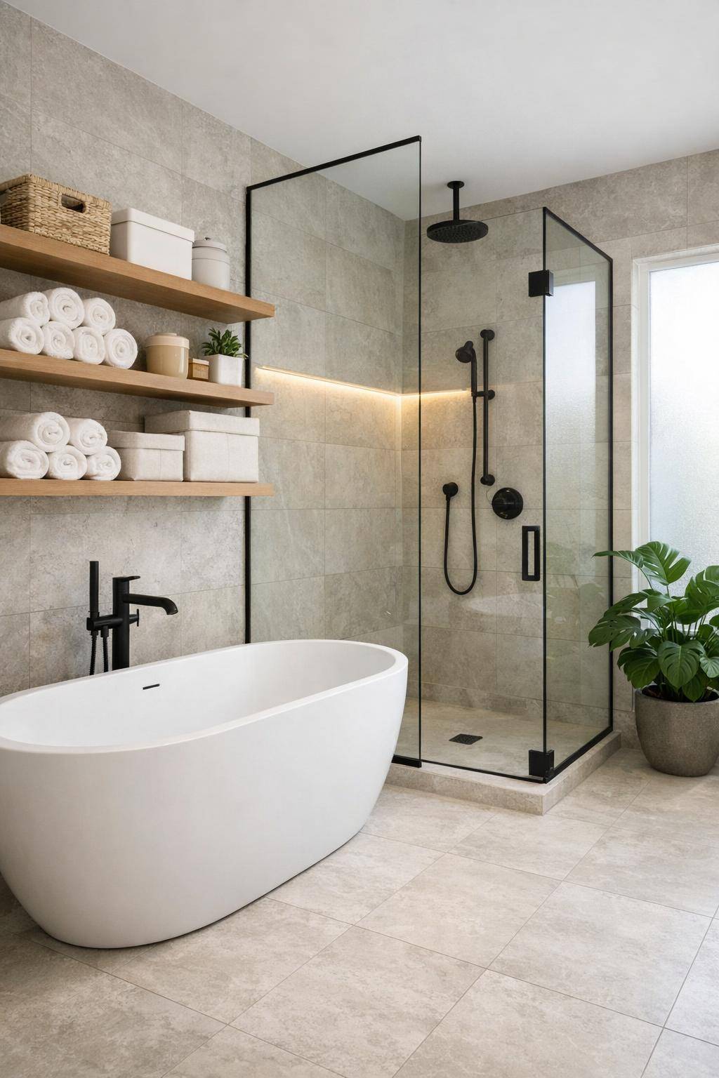 Ideen für moderne Badezimmer- Arrangiere offene Regale für dekorative Ordnung