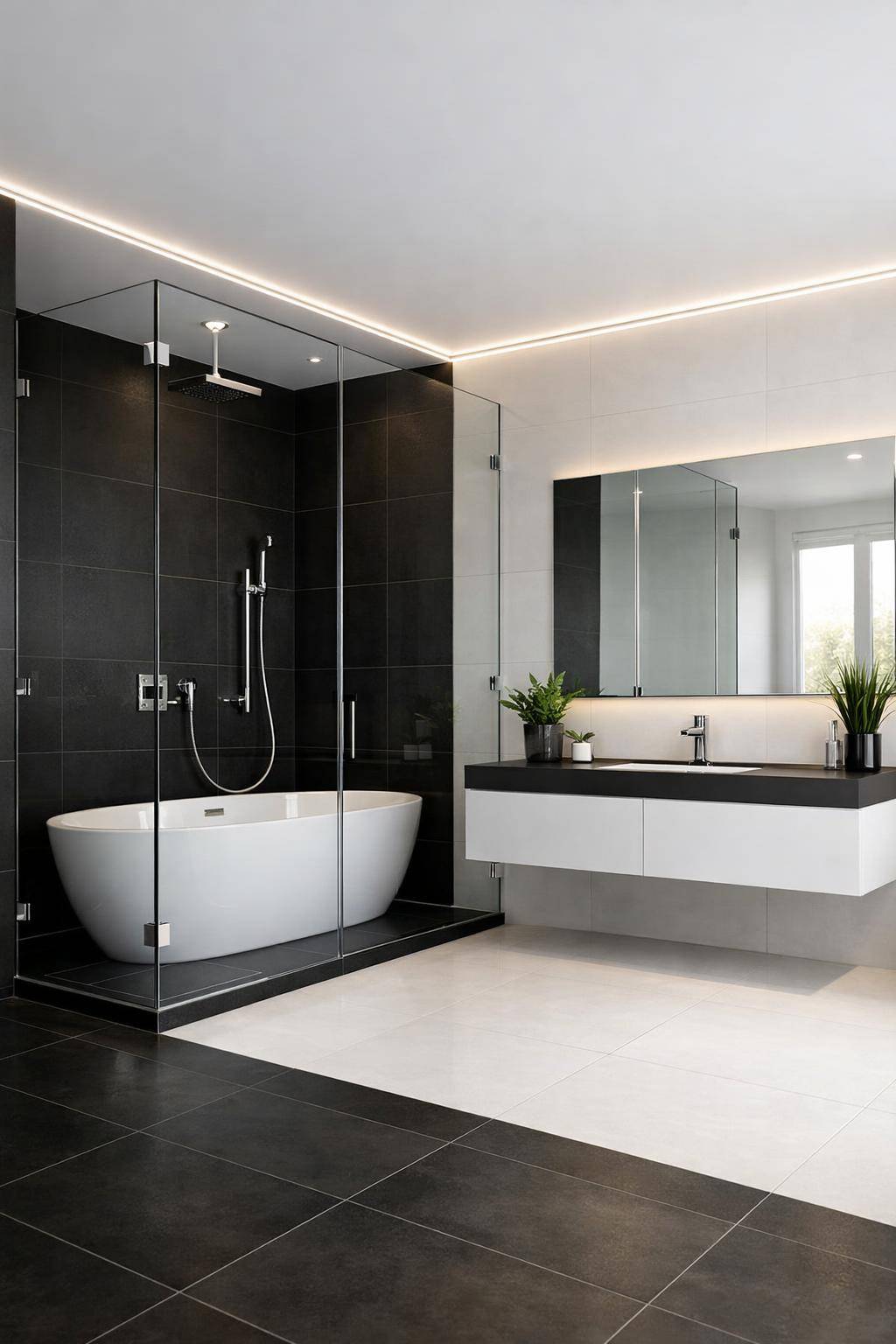 Ideen für moderne Badezimmer- Kombiniere matte Oberflächen mit glänzenden Akzenten