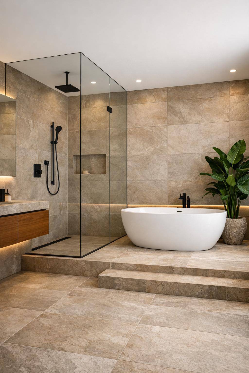Ideen für moderne Badezimmer- Zurückgreife auf Naturstein für zeitlose Eleganz
