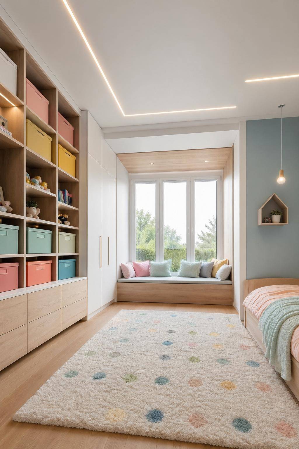 Ideen für moderne Kinderzimmer- Fördere Ordnung mit farbigen Boxen