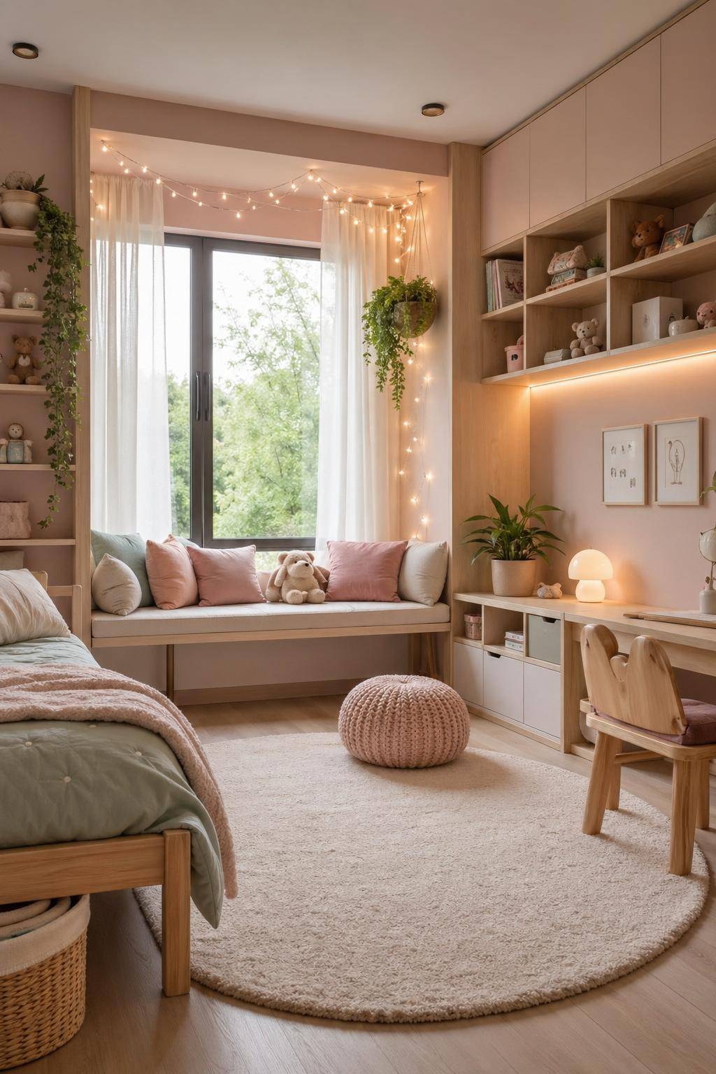 Ideen für moderne Kinderzimmer- Hänge Lichterketten für eine warme Atmosphäre