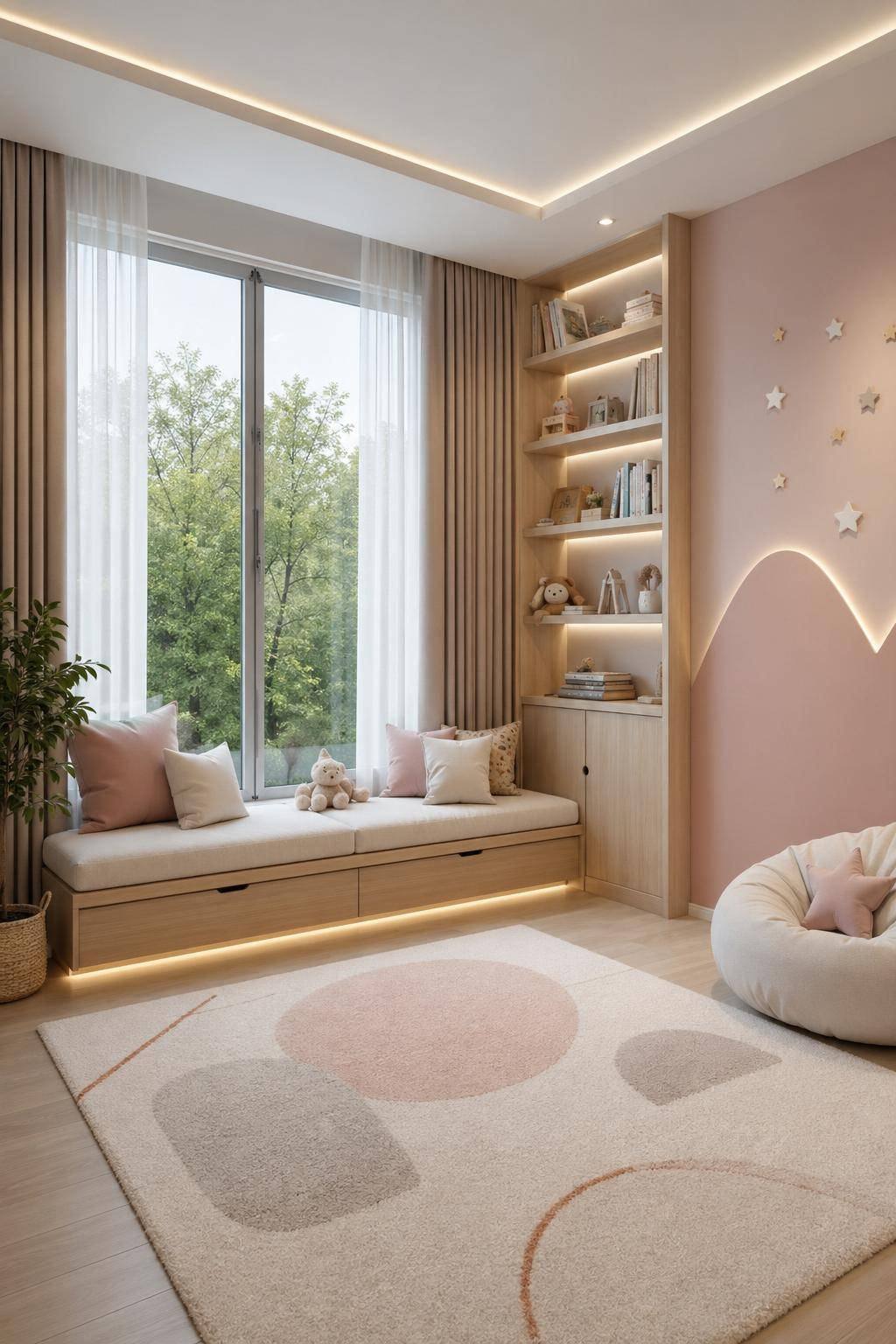 Ideen für moderne Kinderzimmer- Schaffe gemütliche Sitznischen am Fenster