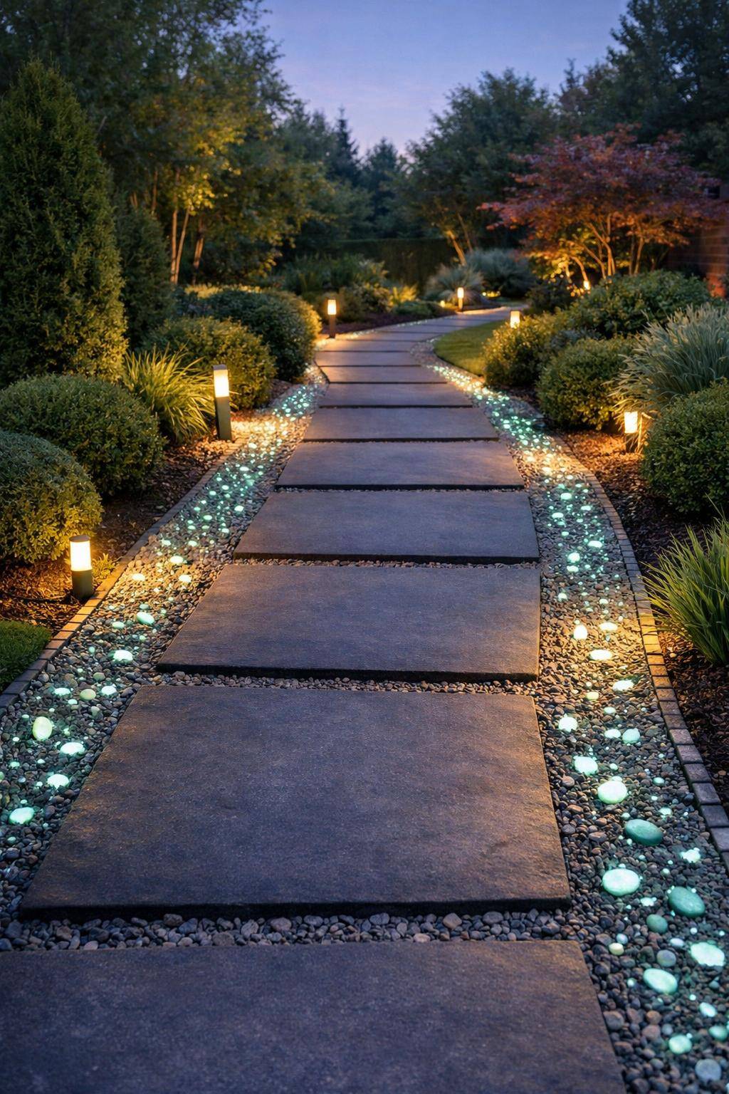Ideen und Inspiration für Gartenbeleuchtung- Dekoriere Gartenwege mit leuchtenden Steinen