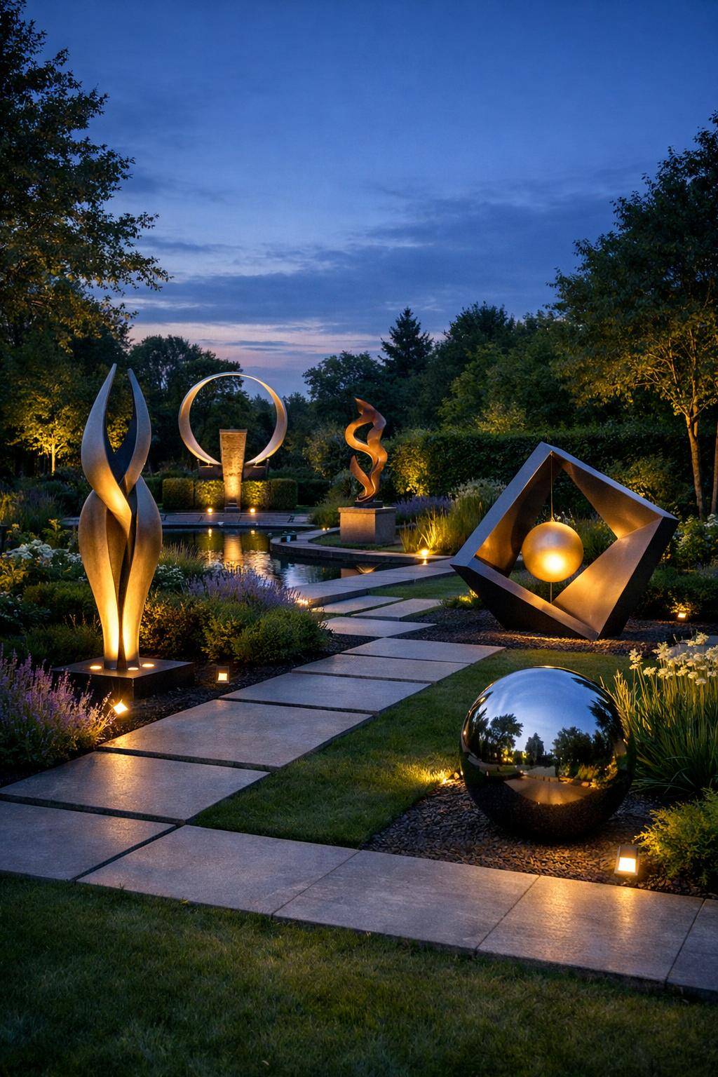 Ideen und Inspiration für Gartenbeleuchtung- Installiere Spots, um Gartenkunst zu betonen