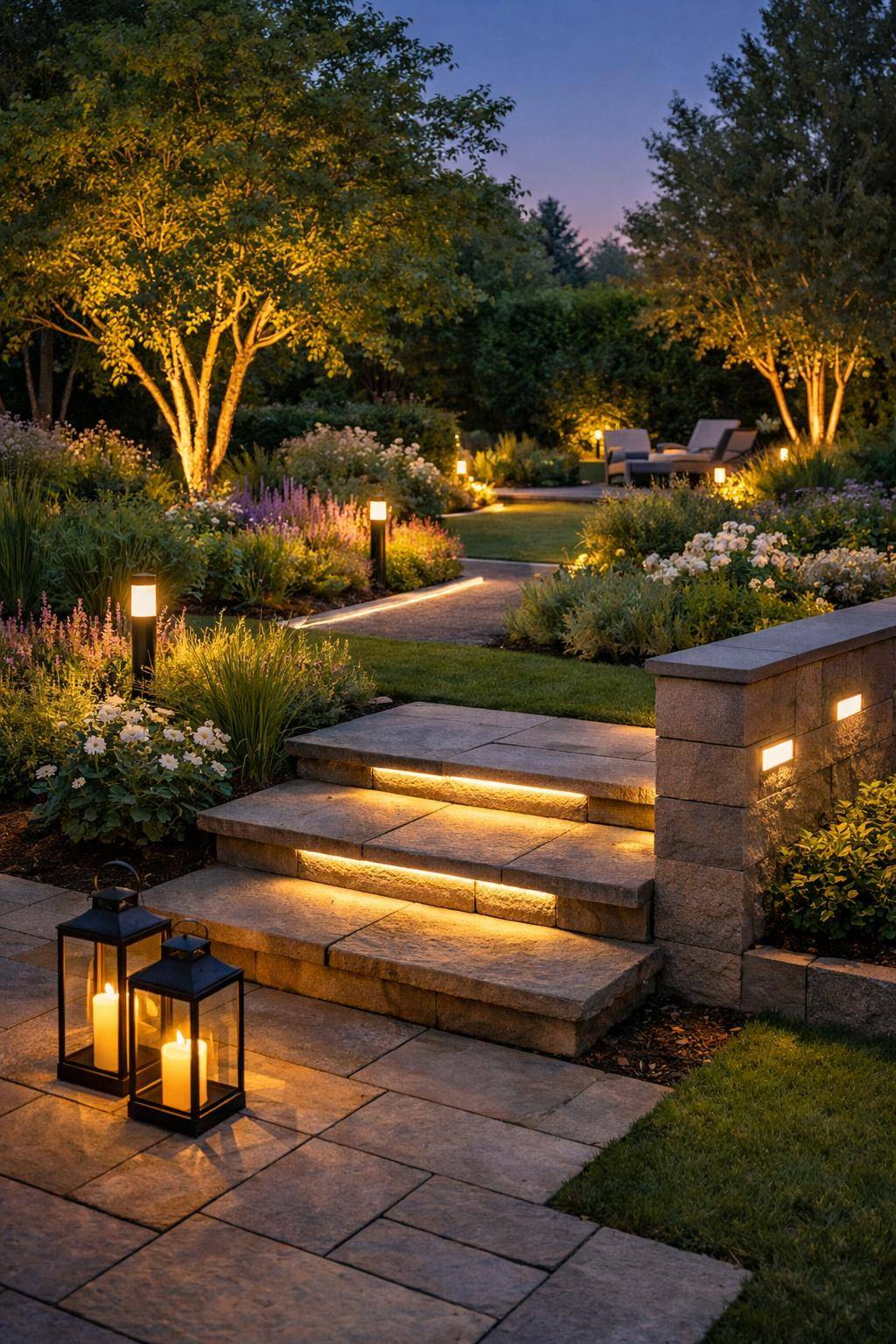 Ideen und Inspiration für Gartenbeleuchtung- Verbinde unterschiedliche Leuchten für einen Layering-Effekt