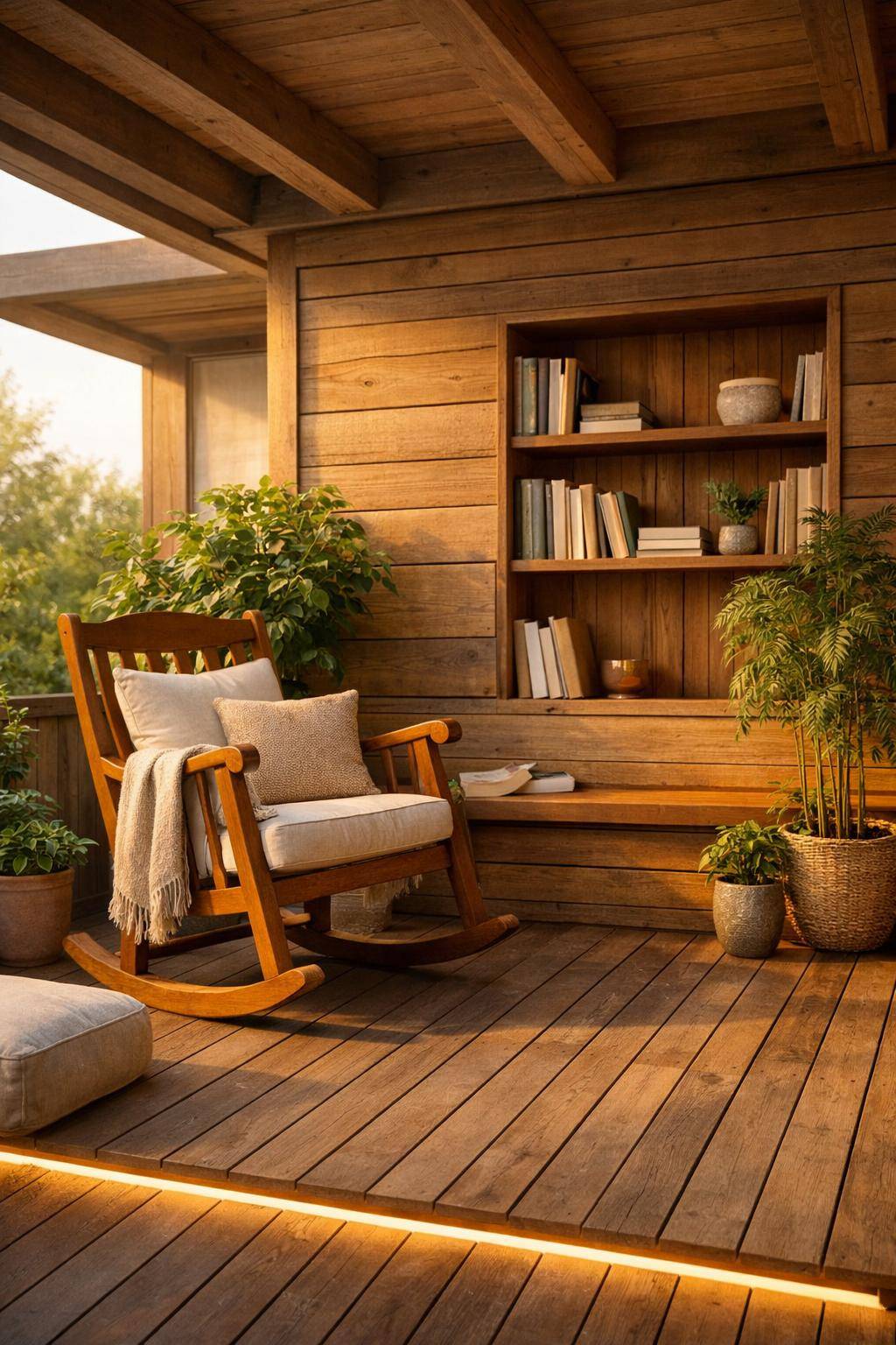 Ideen und Inspiration für Holzterrasse- Erschaffe eine Leseecke mit Schaukelstuhl
