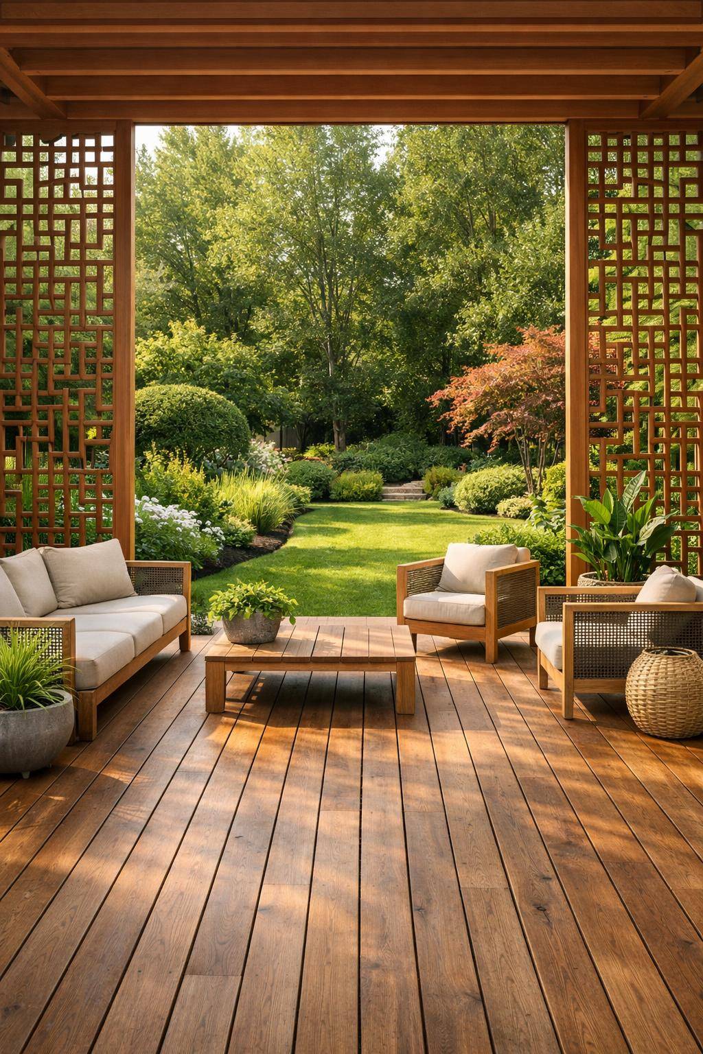 Ideen und Inspiration für Holzterrasse- Gestalte Übergänge zum Garten mit Holzgittern