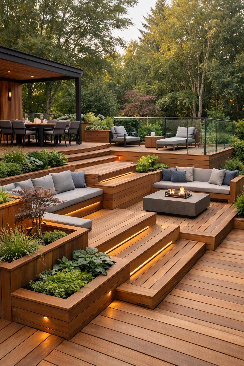 Ideen und Inspiration für Holzterrasse- Gestalte unterschiedliche Ebenen für mehr Dynamik