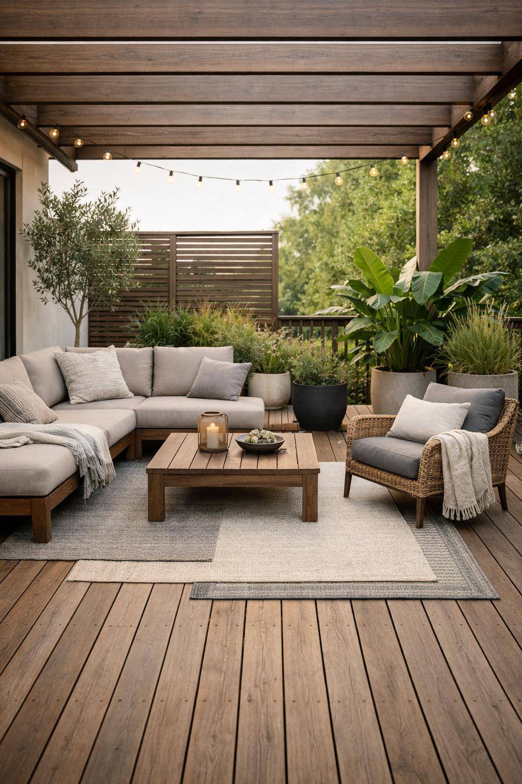 Ideen und Inspiration für Holzterrasse- Schmücke die Terrasse mit wetterfesten Textilien