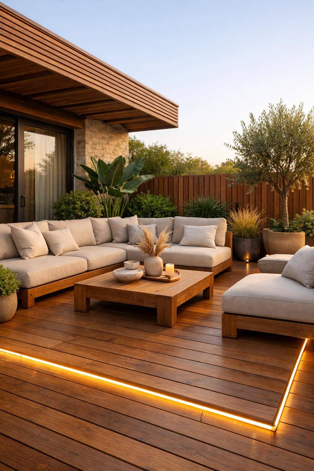 Ideen und Inspiration für Holzterrasse- Setze gemütliche Lounge-Möbel ein