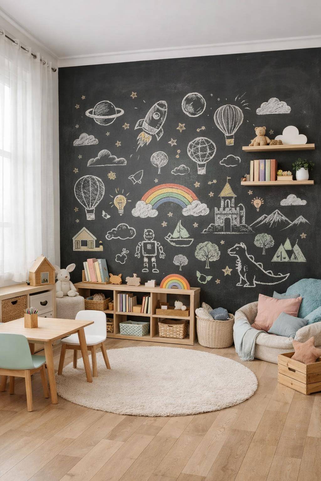 Kinderzimmer einrichten- Integriere Tafelfarbe für kreative Ideenflächen