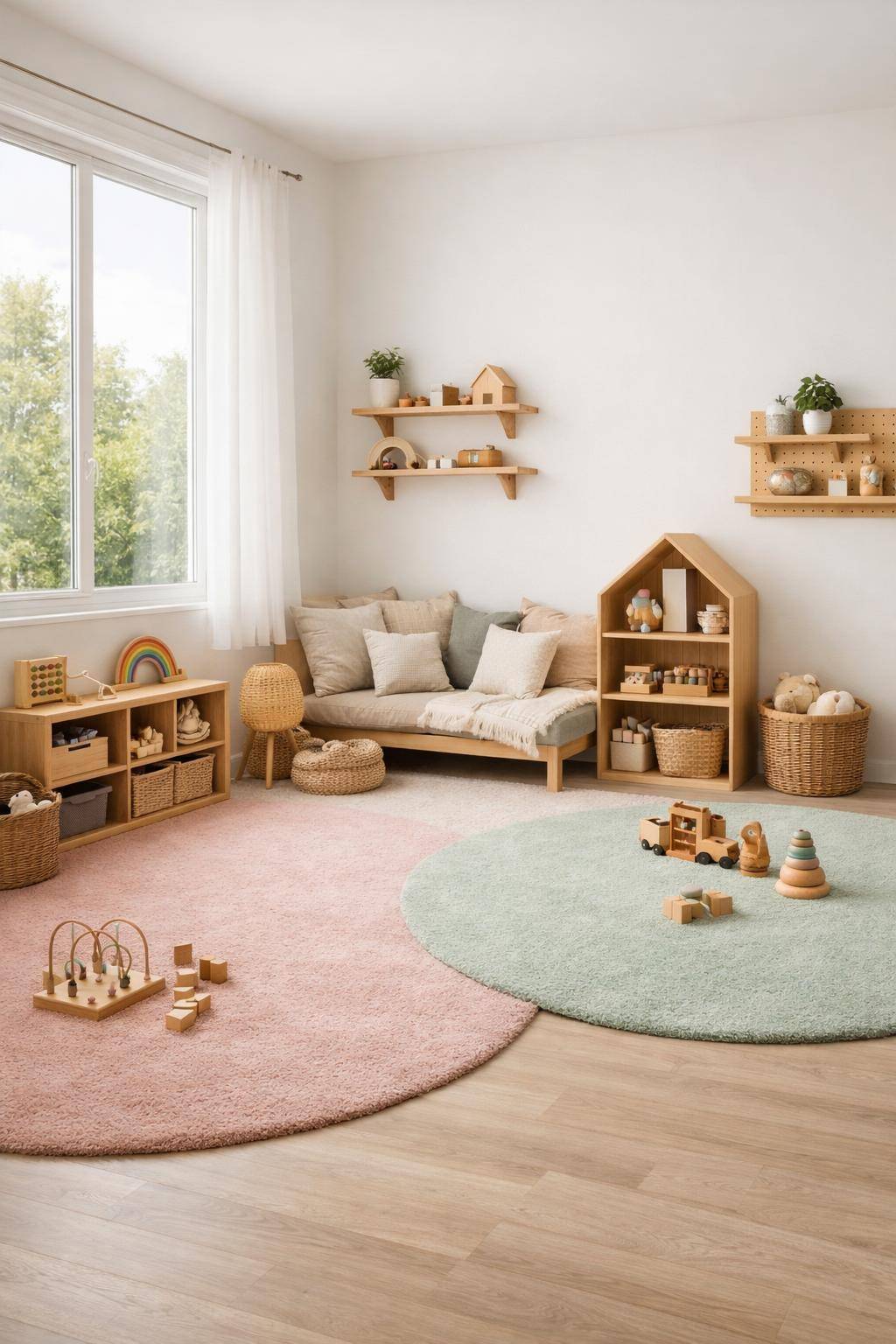 Kinderzimmer einrichten- Trenne Spielflächen mit Teppichen farblich ab