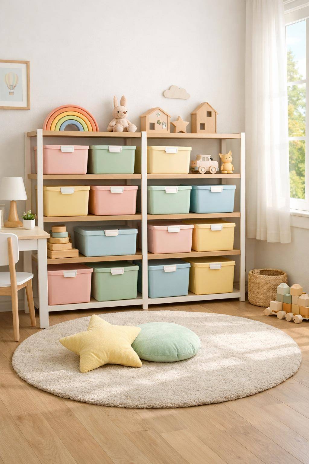 Kinderzimmer einrichten- Verwende variable Aufbewahrungsboxen für Ordnung
