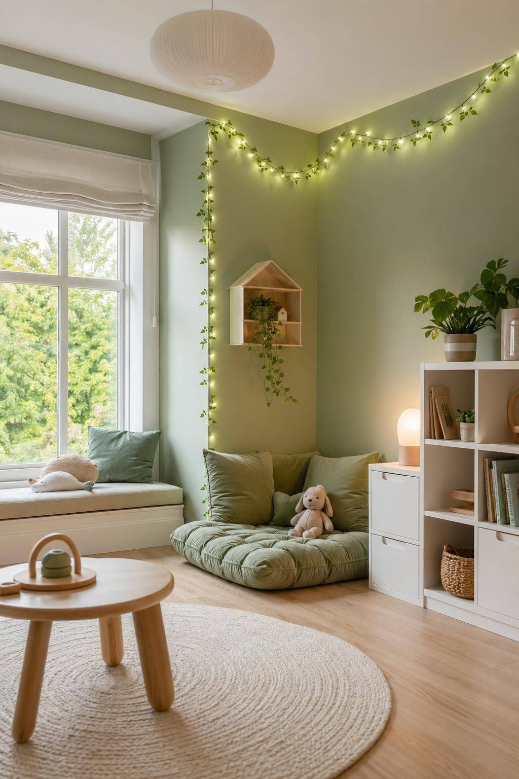 Kinderzimmer in Grün- Beleuchte das Zimmer mit grünen Lichterketten