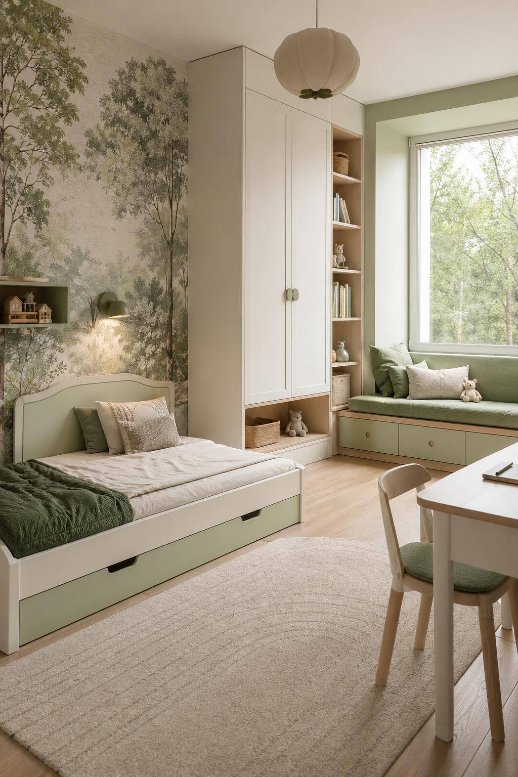 Kinderzimmer in Grün- Nutze Tapeten mit Waldmotiven