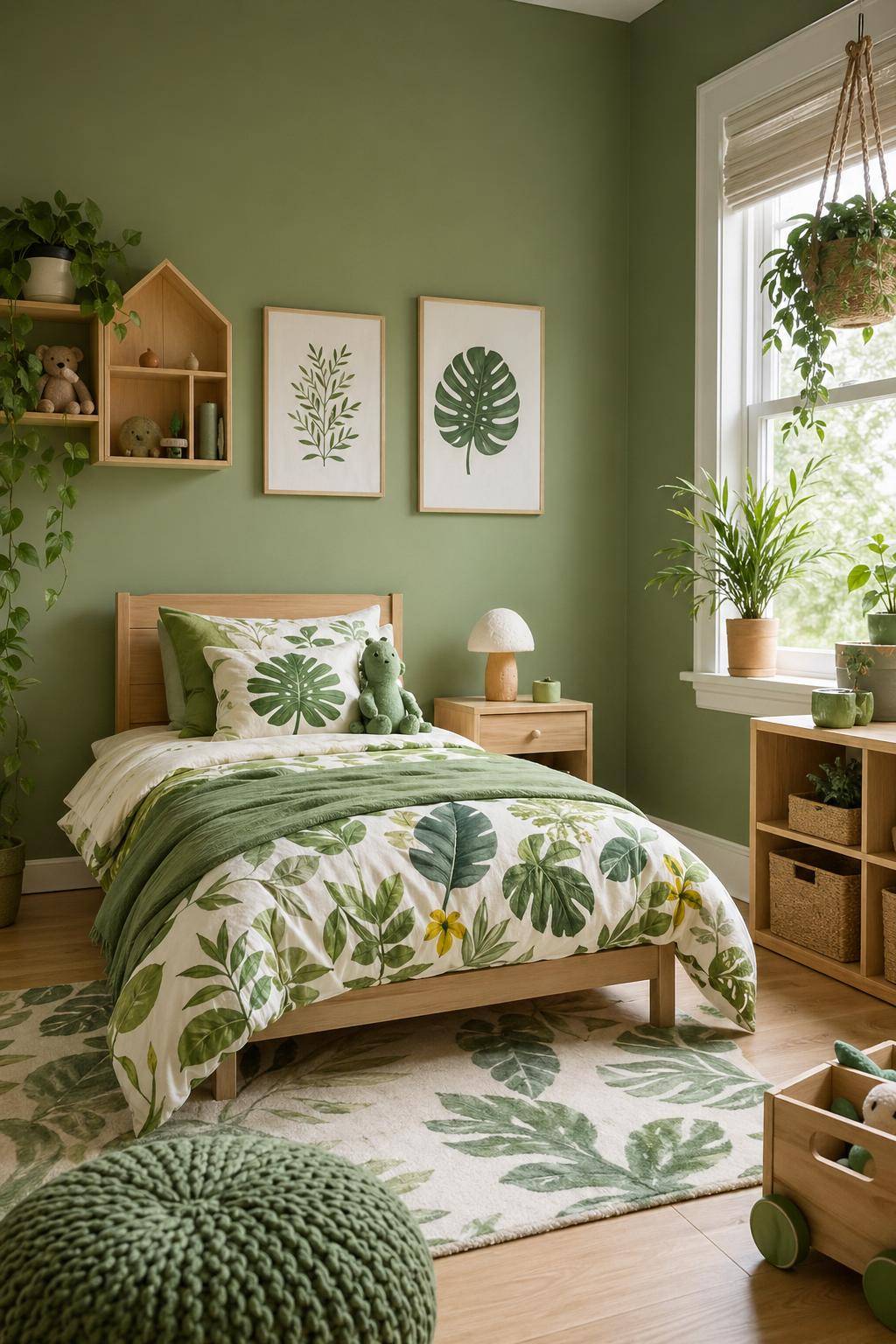 Kinderzimmer in Grün- Wähle Bettwäsche mit Pflanzenprints