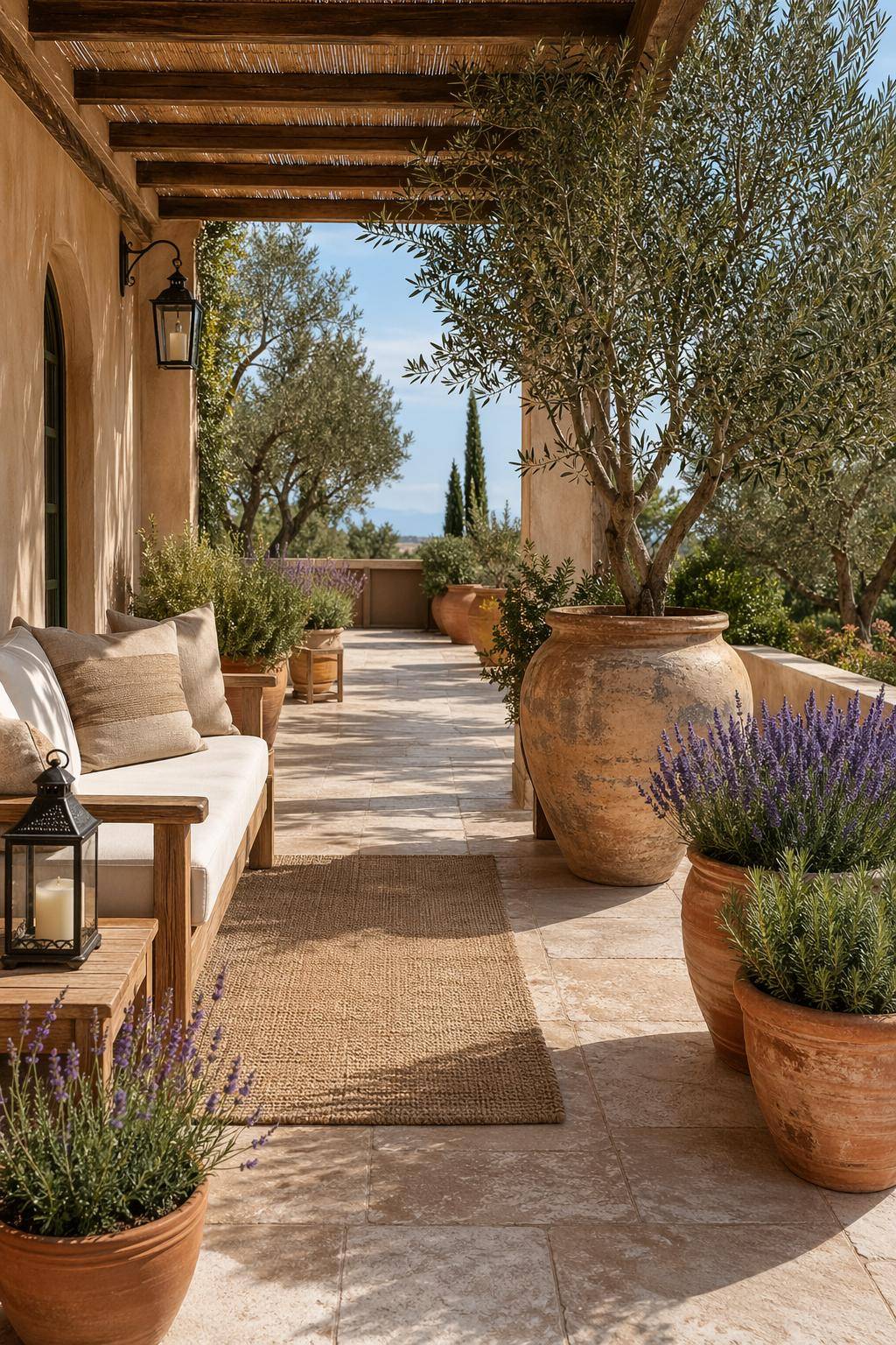 Mediterrane Terrasse gestalten- Setze auf rustikale Keramikvasen für Akzente